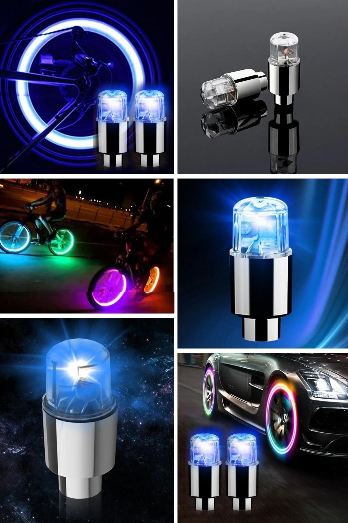 TBL Dekor® Araç ve Bisiklet İçin 2’li Mavi LED Hava Valfi Işık Kapakları–Gece Parlayan Lastik Lambası Sibop Kapağı