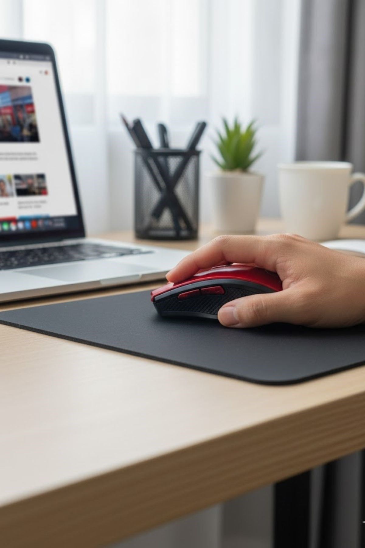 TBL Dekor® Kırmızı Renkli Baş Parmak Destekli Ergonomik Sessiz Kablosuz Mouse – USB Alıcılı, Ofis ve Oyun İçin Konforlu Bilgisayar Faresi MS6300