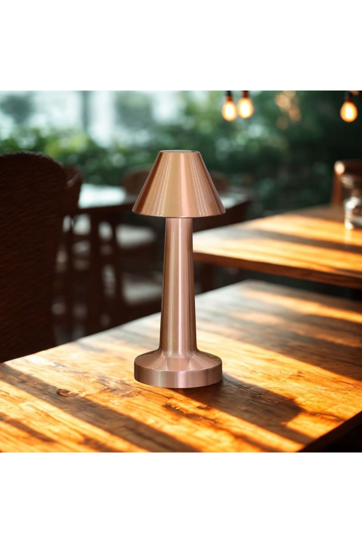 TBL Dekor® Çatı Model Bronz Renk Şarjlı Dokunmatik 3 Renkli LED Masa Lambası