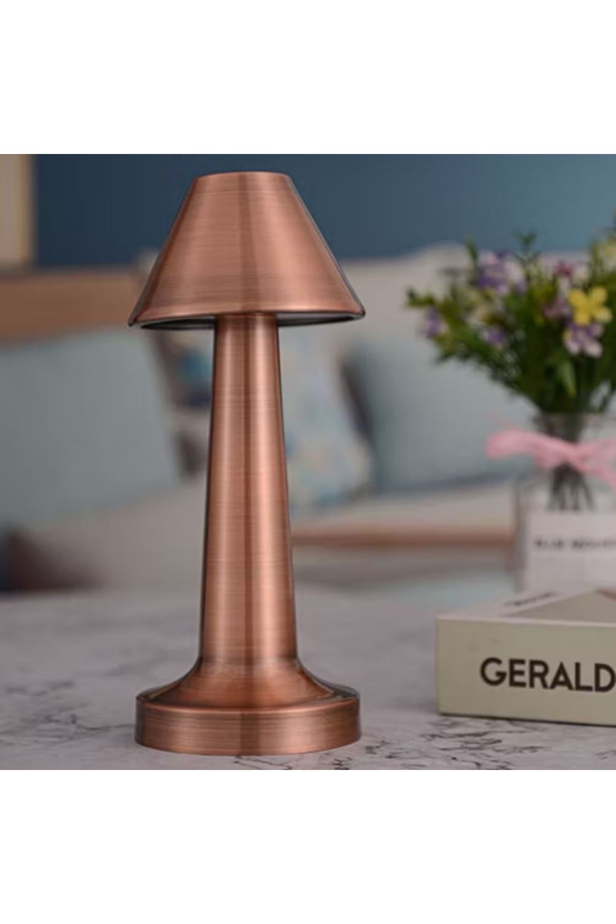 TBL Dekor® Çatı Model Bronz Renk Şarjlı Dokunmatik 3 Renkli LED Masa Lambası