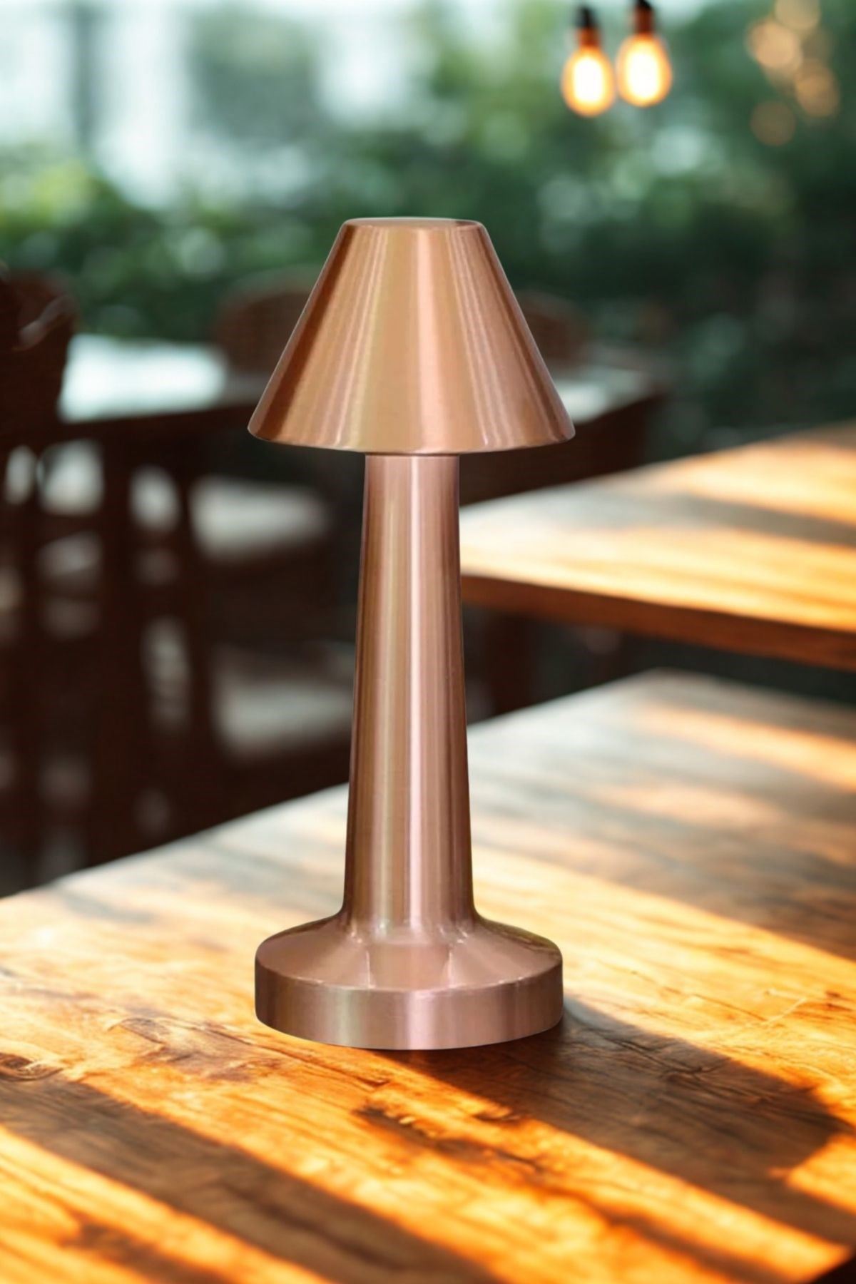 TBL Dekor® Çatı Model Bronz Renk Şarjlı Dokunmatik 3 Renkli LED Masa Lambası