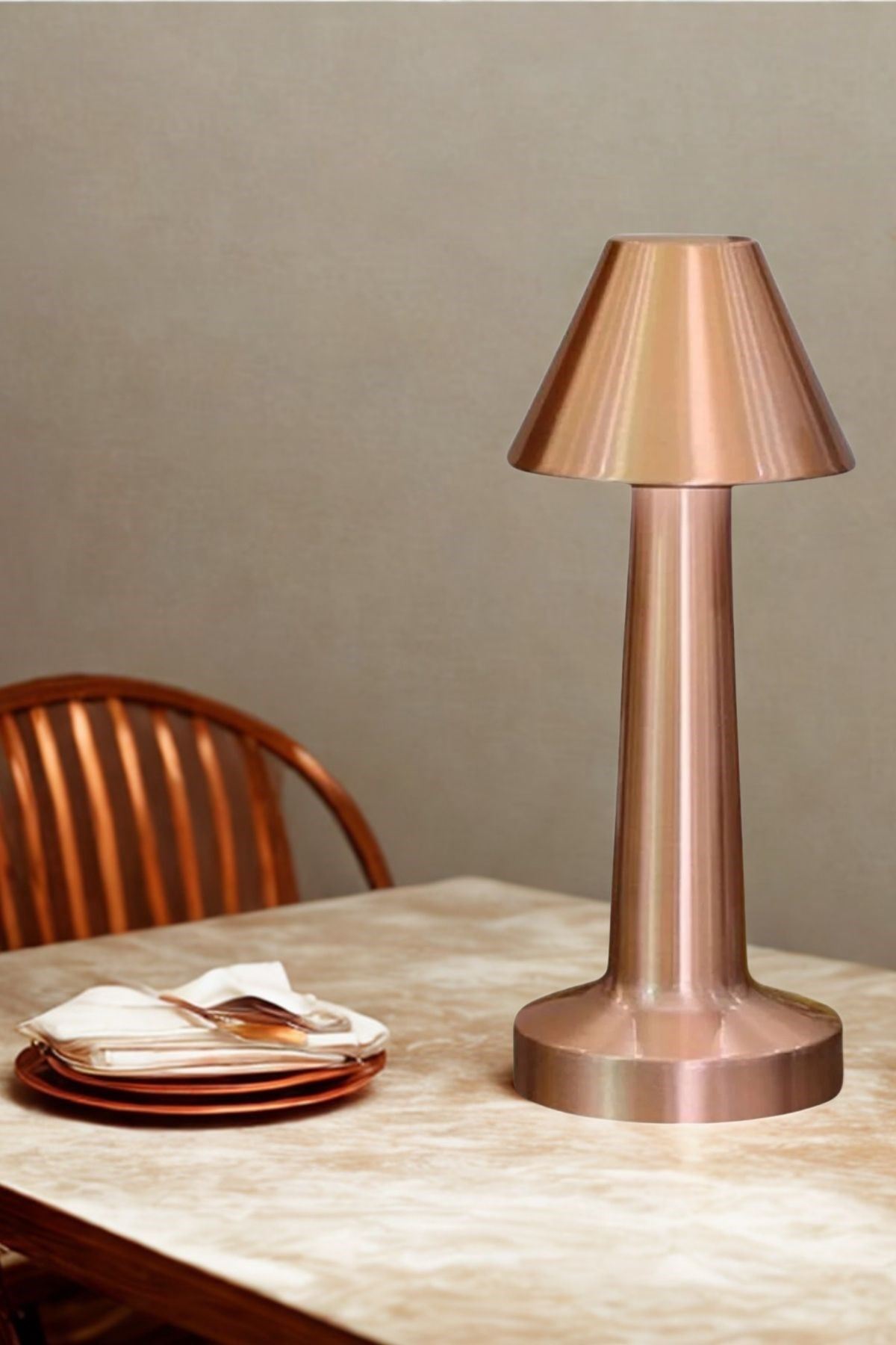 TBL Dekor® Çatı Model Bronz Renk Şarjlı Dokunmatik 3 Renkli LED Masa Lambası