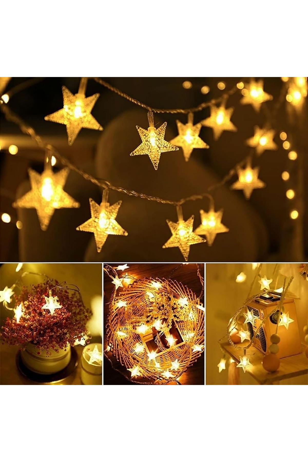 TBL Dekor® 20 Adet Mini Yıldız Led 5 Metre Günışığı Rengi Dekoratif Led