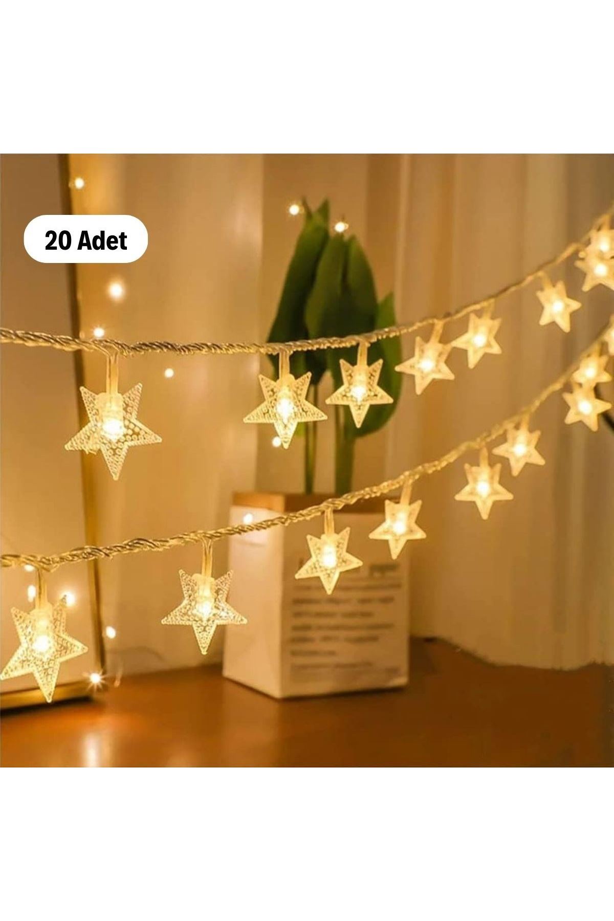 TBL Dekor® 20 Adet Mini Yıldız Led 5 Metre Günışığı Rengi Dekoratif Led