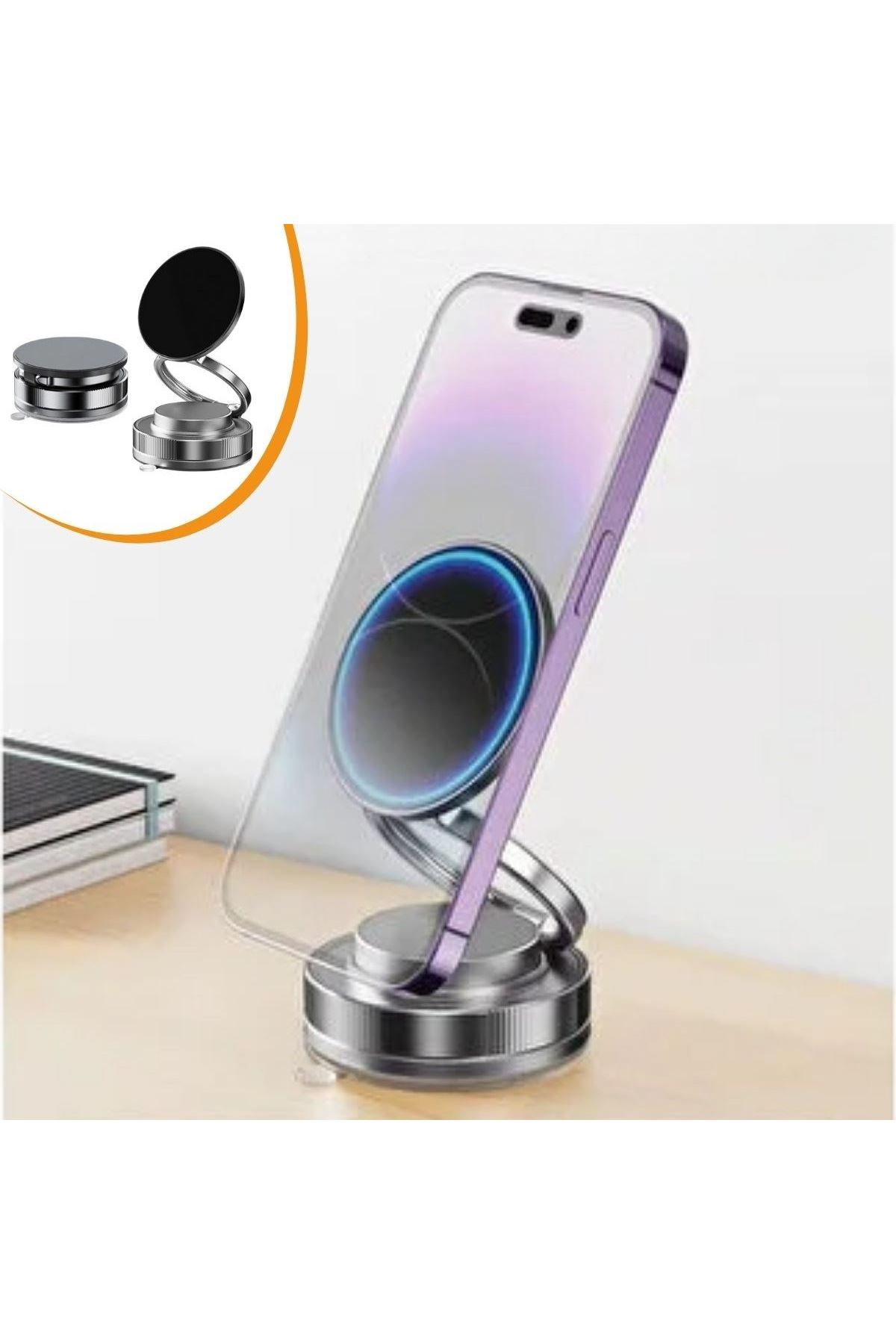 TBL Dekor® Vakumlu Manyetik Telefon Tutucu – Güçlü Vakum 360° Döner Araç İçi Telefon Standı, Ultra Sabit Manyetik Destekli Mobil Cihaz Aparatı
