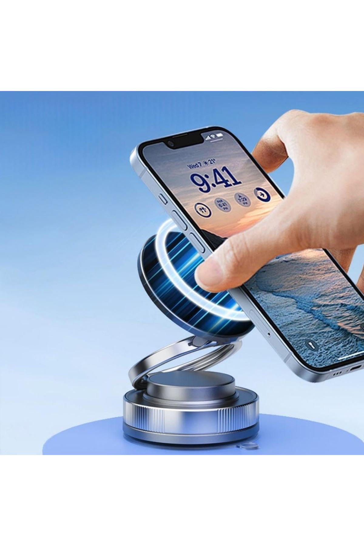 TBL Dekor® Vakumlu Manyetik Telefon Tutucu – Güçlü Vakum 360° Döner Araç İçi Telefon Standı, Ultra Sabit Manyetik Destekli Mobil Cihaz Aparatı