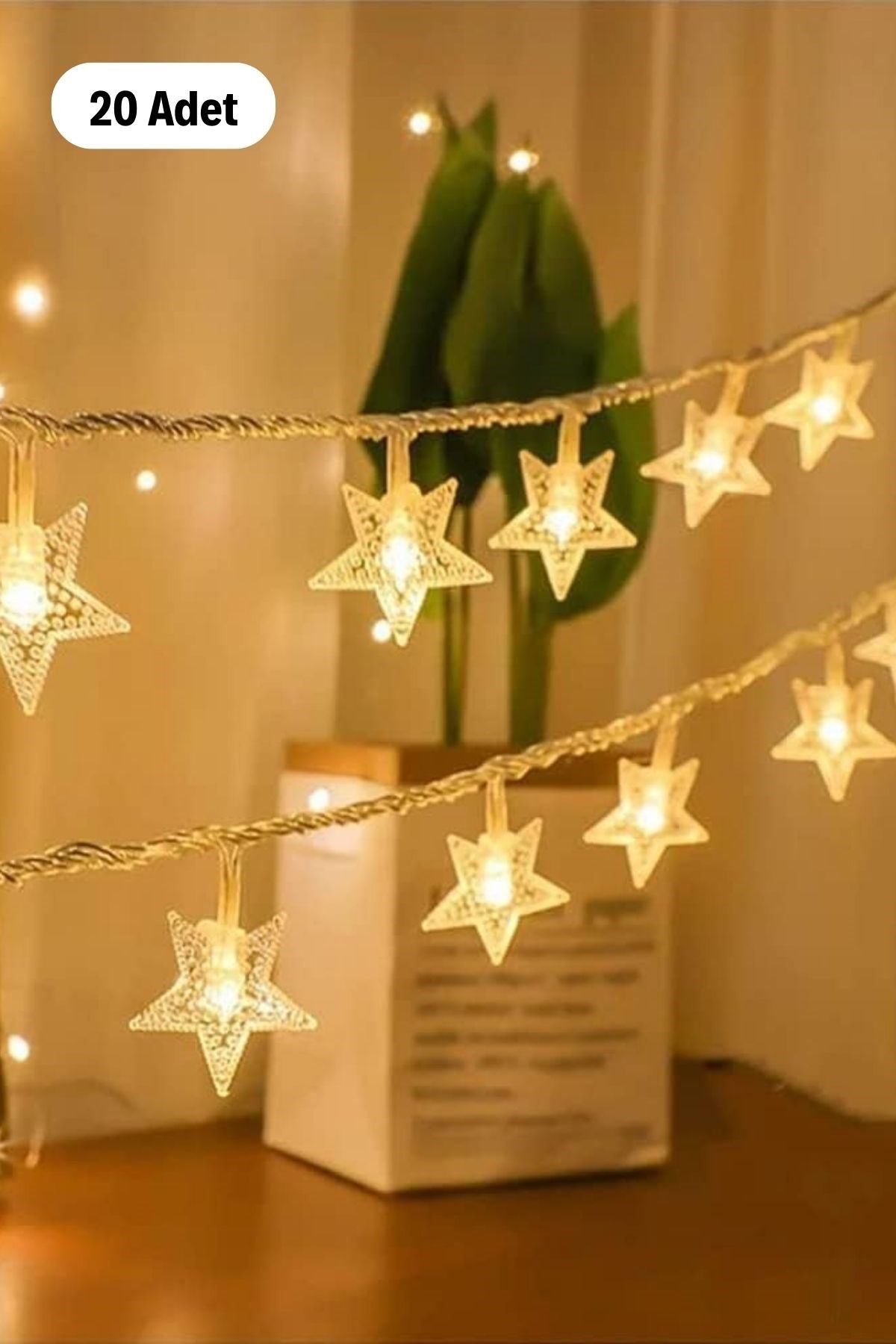 TBL Dekor® 20 Adet Mini Yıldız Led 5 Metre Günışığı Rengi Dekoratif Led