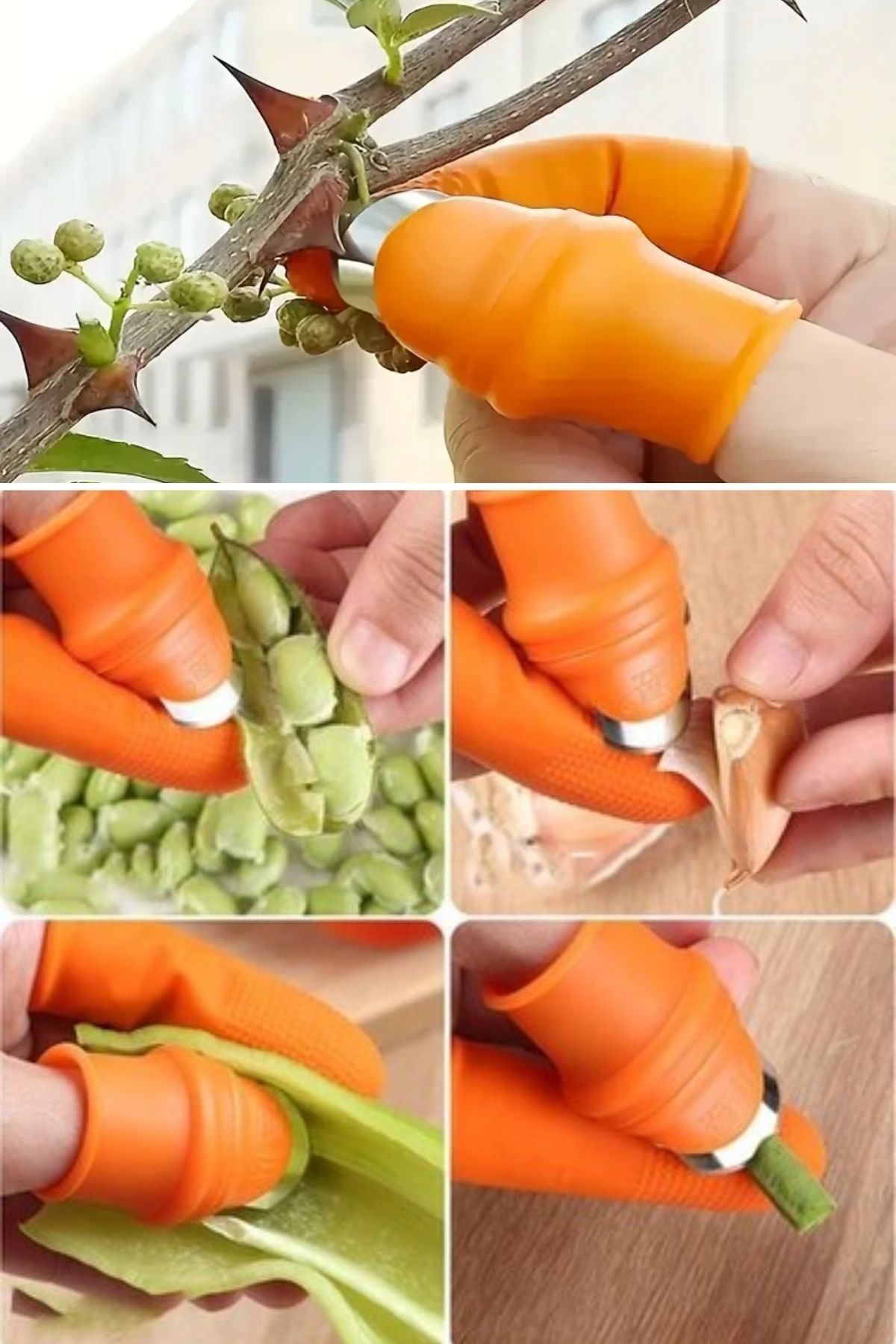 TBL Dekor® 5 Parça Pratik Parmak Koruyucu 1 Parça Baş Parmak Bıçaklı Eldiven Sebze Meyve Soyucu Kesme Ayıklayıcı Silikon Set