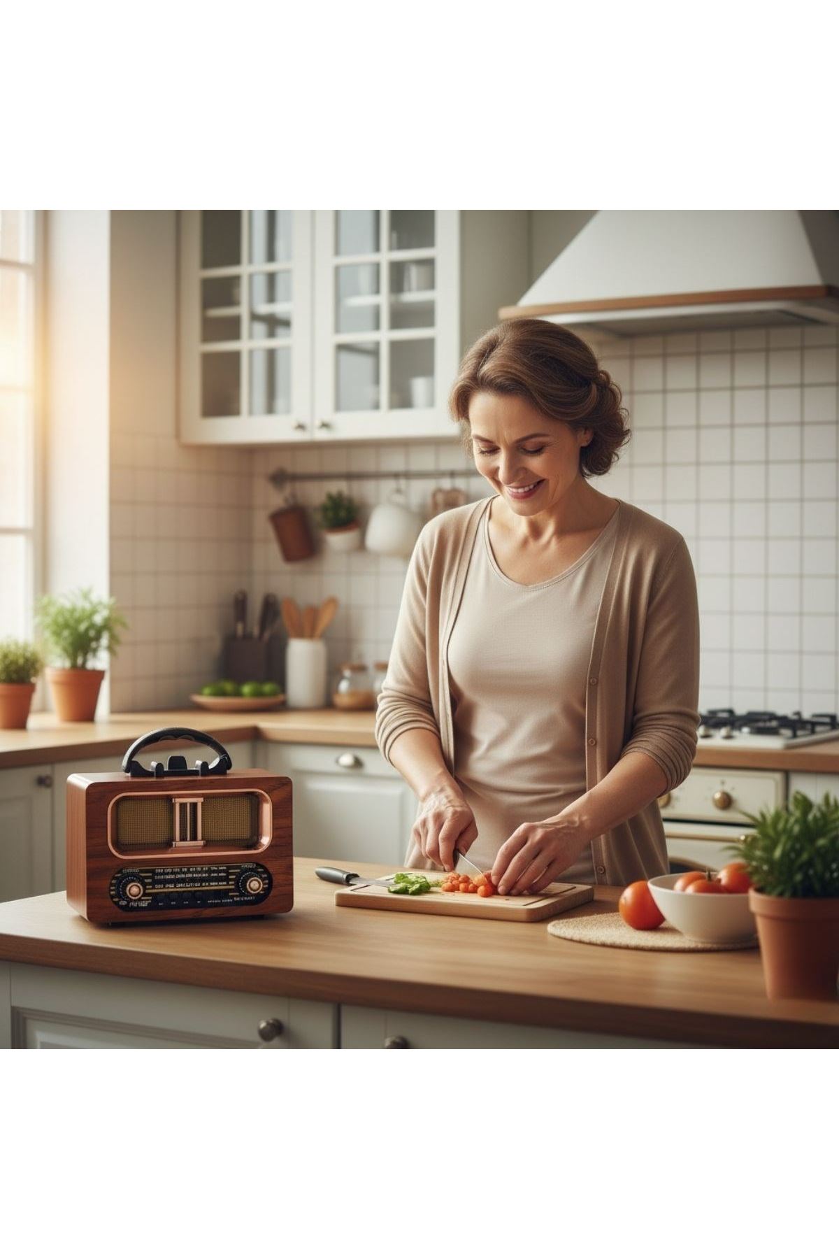 TBL Dekor® Büyük Boy Retro, Nostaljik, Ahşap Tasarım Bluetooth Hoparlörlü, Şarjlı, Taşınabilir FM/AM Destekli Radyo NS-6635