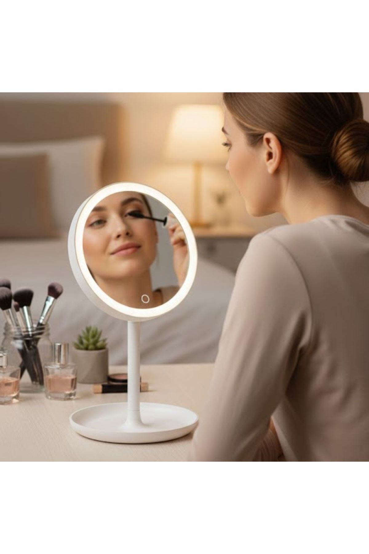 TBL Dekor® LED Işıklı Yuvarlak Makyaj Aynası – Dokunmatik Ayarlanabilir Işık Tonlu, 360° Döner Masaüstü Profesyonel Makyaj ve Cilt Bakım Aynası