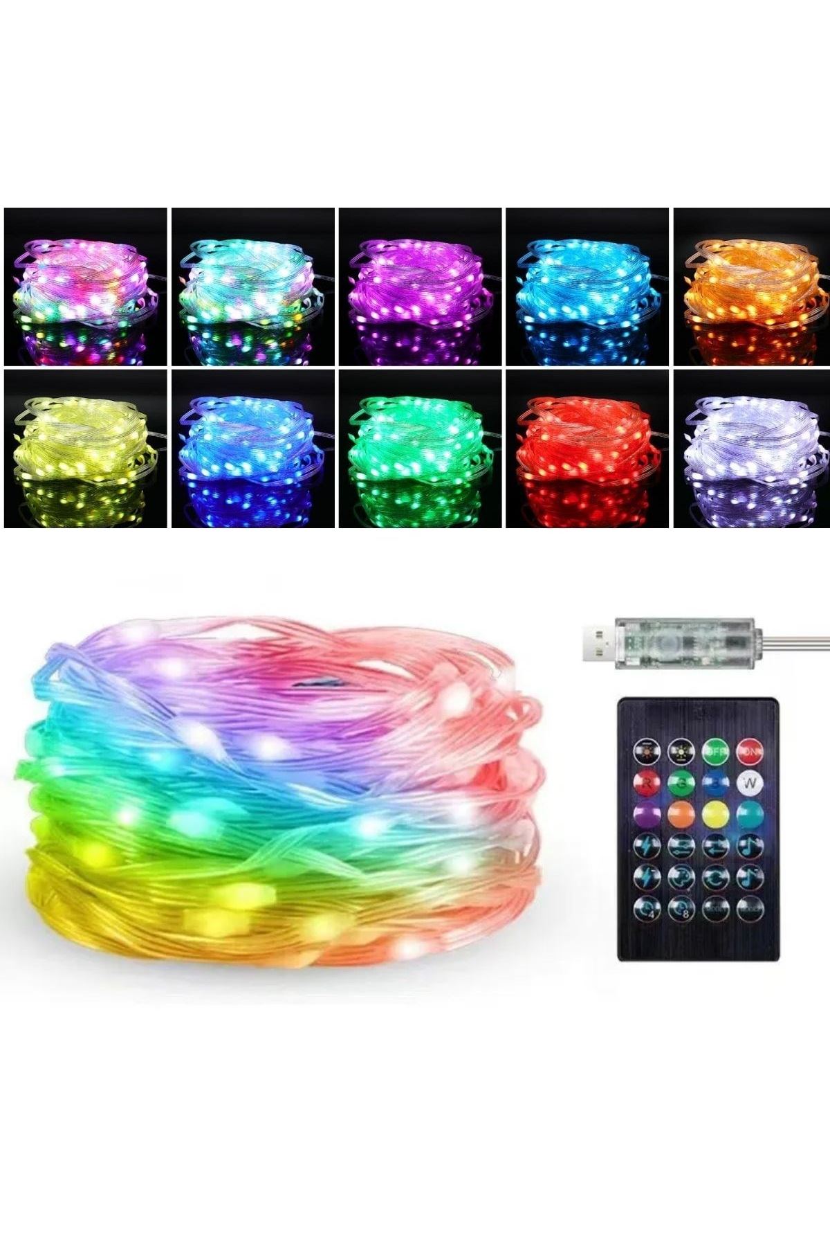 10 MT Uzaktan Kumandalı USB LED Işık – Çok Modlu Dekoratif Ortam Aydınlatmas