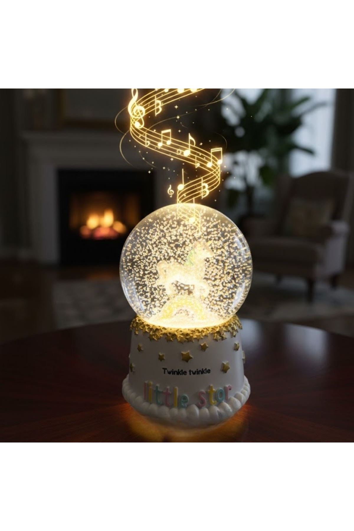 Pilli Işıklı Müzikli Kar Küresi–Pony At Figürlü Eğlenceli Masaüstü Biblo, LED Aydınlatmalı Dekoratif Hediyelik Kar Küresi