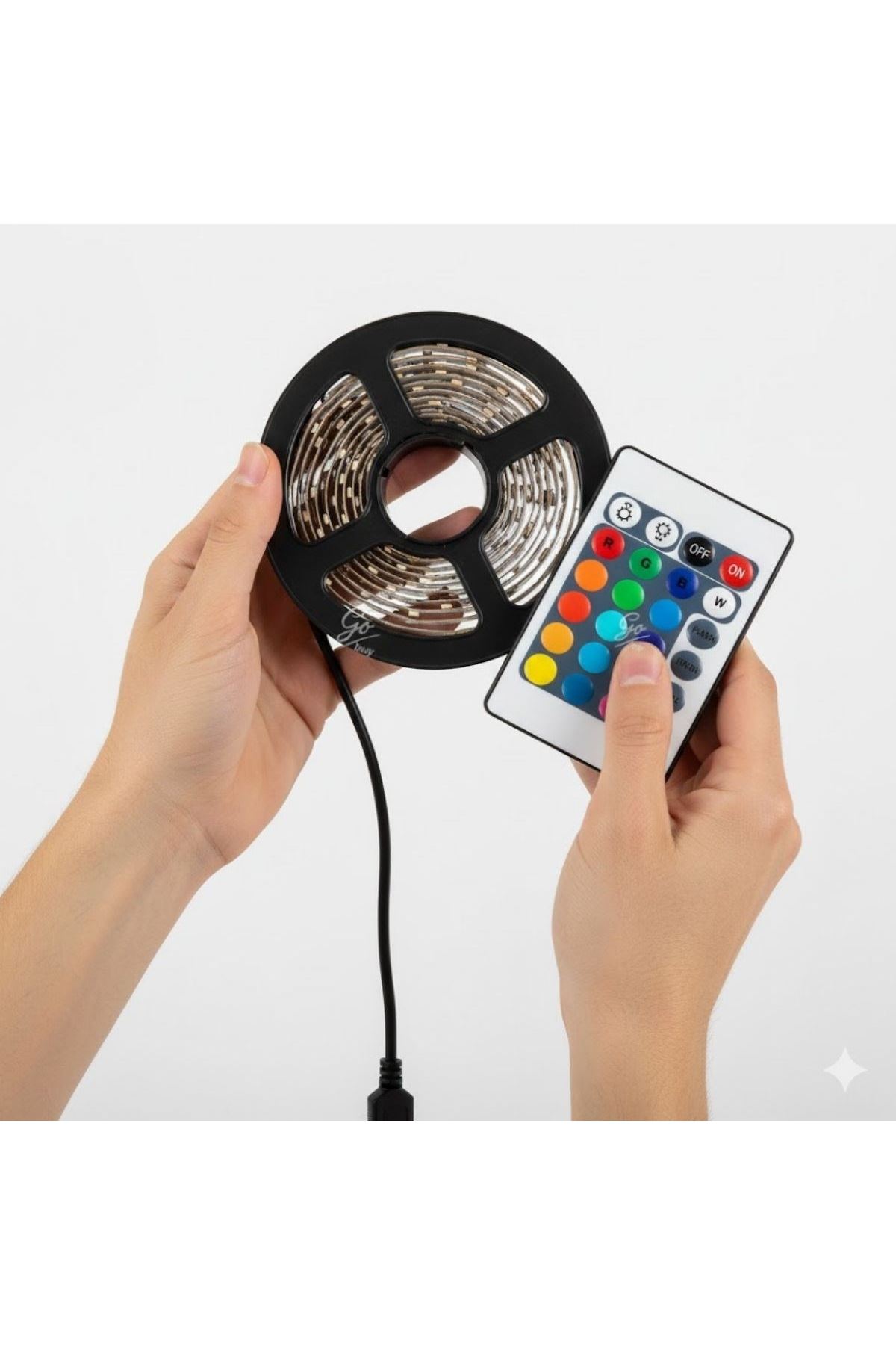 2 Metre Kumandalı USB LED Şerit Işık – Renk Ayarlı Dekoratif Ortam ve Ambiyans Aydınlatması