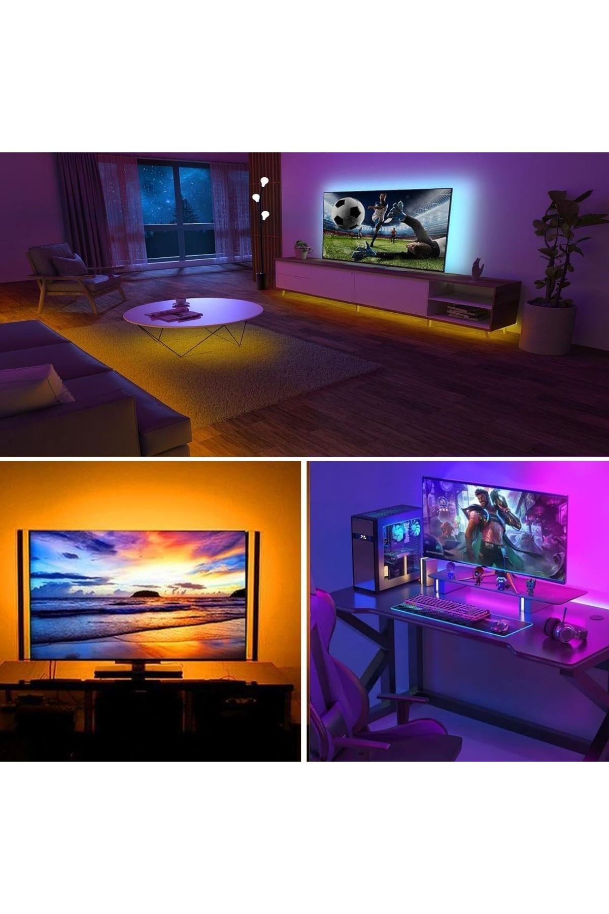 2 Metre Kumandalı USB LED Şerit Işık – Renk Ayarlı Dekoratif Ortam ve Ambiyans Aydınlatması