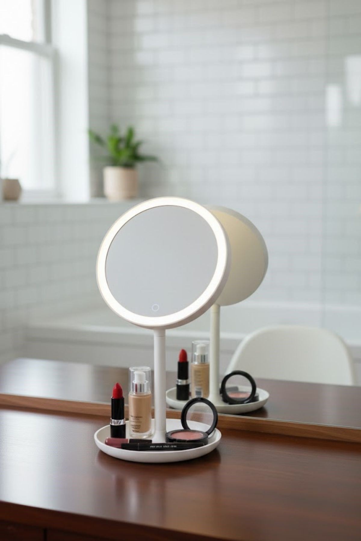 TBL Dekor® LED Işıklı Yuvarlak Makyaj Aynası – Dokunmatik Ayarlanabilir Işık Tonlu, 360° Döner Masaüstü Profesyonel Makyaj ve Cilt Bakım Aynası