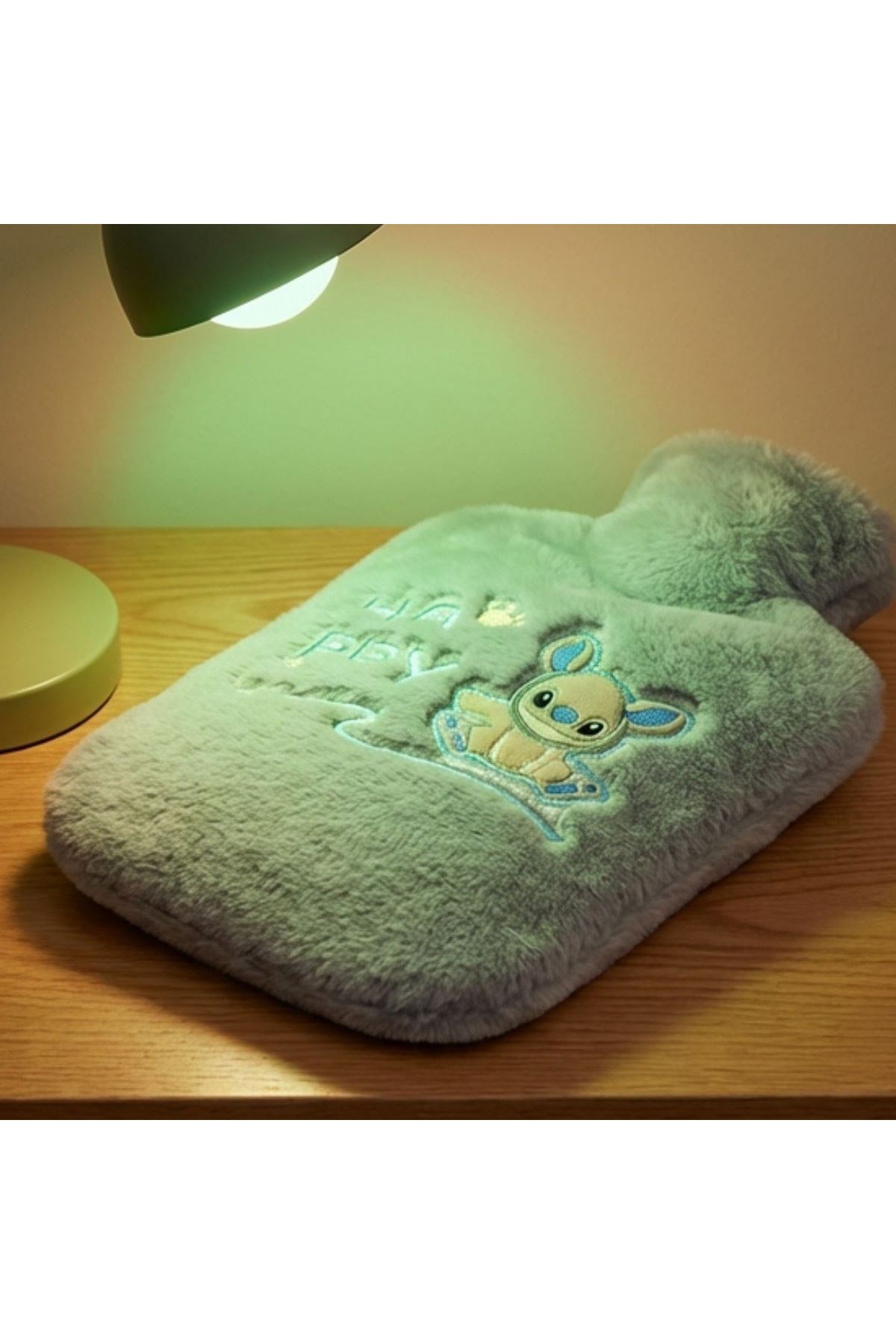 Mutlu Robot Hayvan Figürlü Gri Peluş Sıcak Su Torbası 1 Lt – Yumuşak Kılıf, Uzun Süre Sıcak Tutan Termal Su Torbası