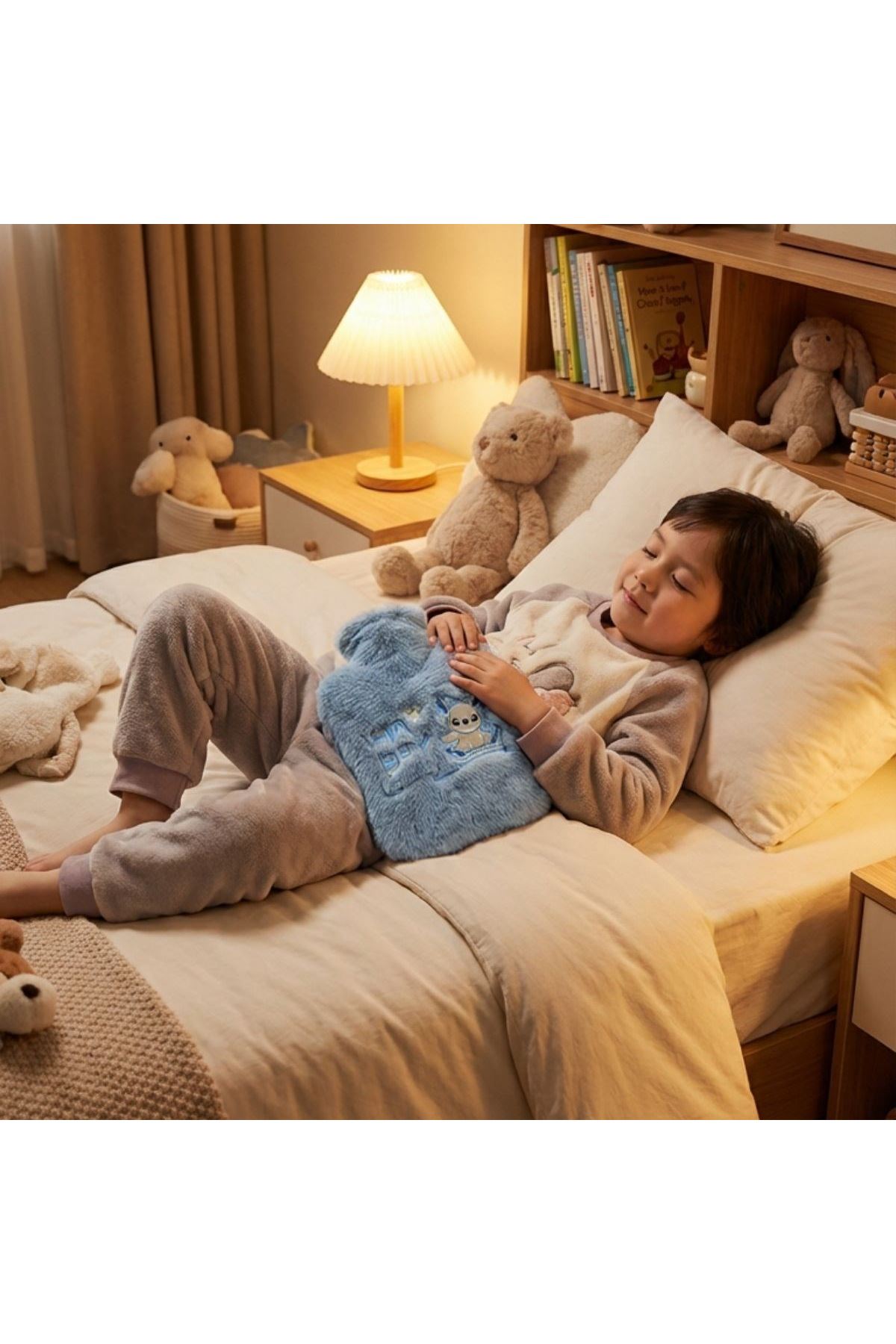 Mutlu Robot Hayvan Figürlü Gri Peluş Sıcak Su Torbası 1 Lt – Yumuşak Kılıf, Uzun Süre Sıcak Tutan Termal Su Torbası