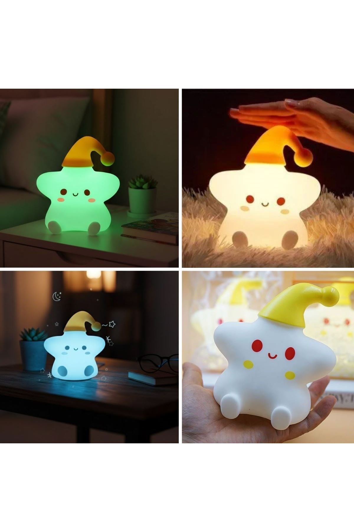 Yıldız Figürlü Pofuduk LED Gece Lambası – Yumuşak Dokulu Masaüstü Aydınlatma, Çocuk Odası ve Dekoratif Şarjlı Ortam Işığı