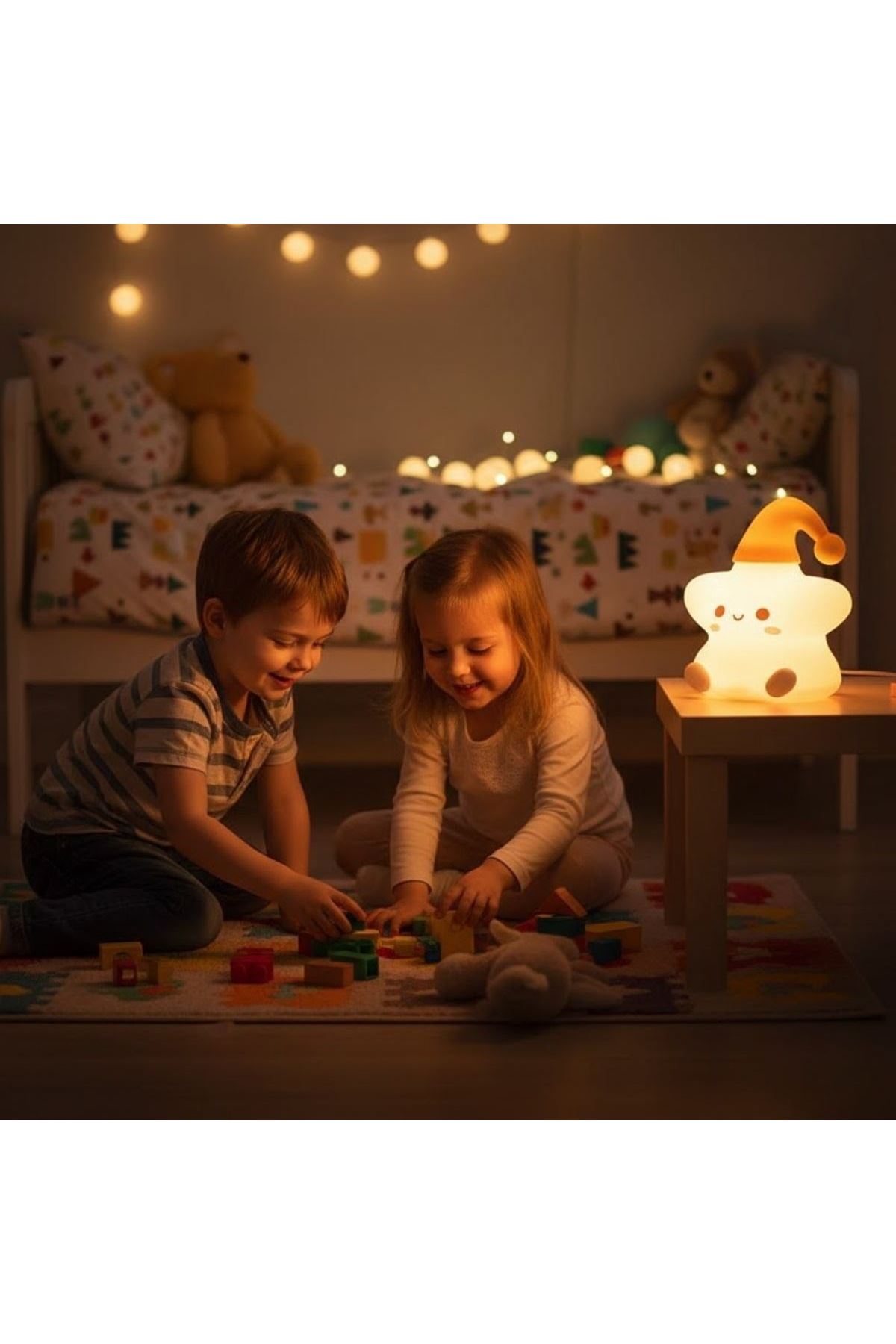 Yıldız Figürlü Pofuduk LED Gece Lambası – Yumuşak Dokulu Masaüstü Aydınlatma, Çocuk Odası ve Dekoratif Şarjlı Ortam Işığı