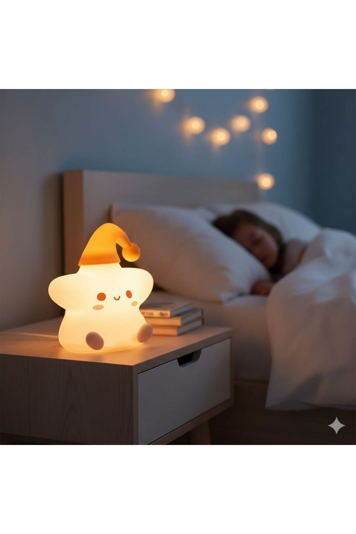 Yıldız Figürlü Pofuduk LED Gece Lambası – Yumuşak Dokulu Masaüstü Aydınlatma, Çocuk Odası ve Dekoratif Şarjlı Ortam Işığı