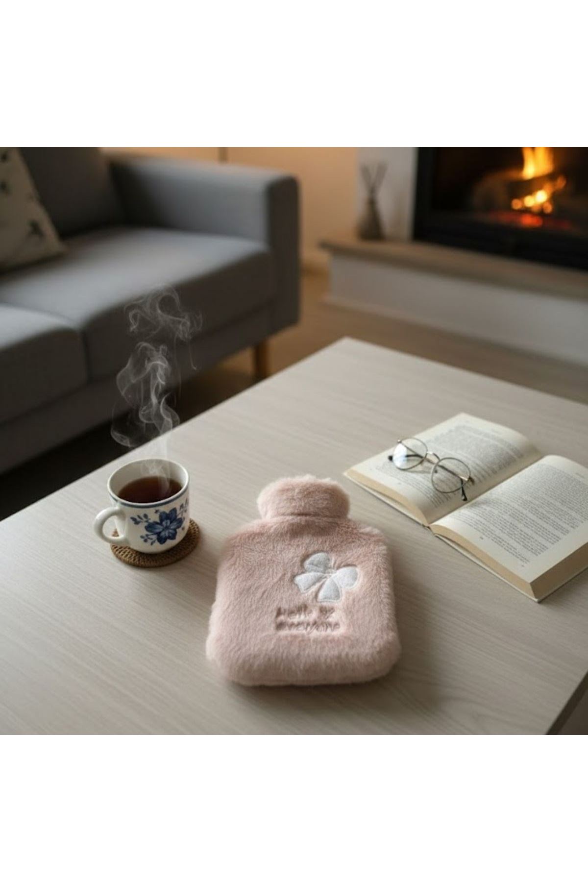 Hello Everyone Yazılı Kurdeleli Pembe Peluş Sıcak Su Torbası 1 Lt – Yumuşak Kılıf, Uzun Süre Sıcak Tutan Termal Su Torbası