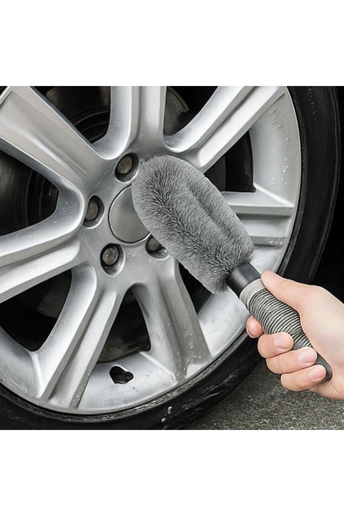 Gri Oto Jant Temizleme Fırçası – Ergonomik Saplı, Lastik ve Jant Detay Temizliği İçin Güçlü Kıllı Fırça