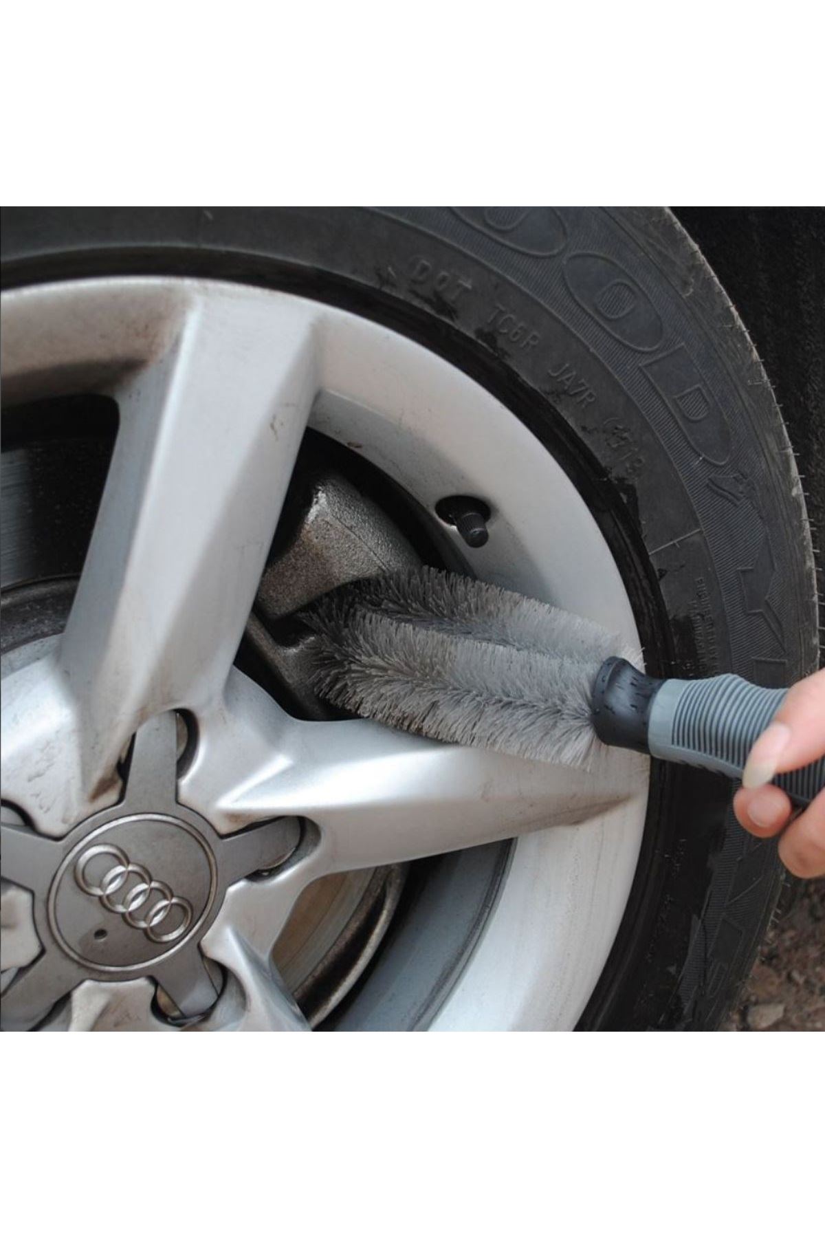 Gri Oto Jant Temizleme Fırçası – Ergonomik Saplı, Lastik ve Jant Detay Temizliği İçin Güçlü Kıllı Fırça