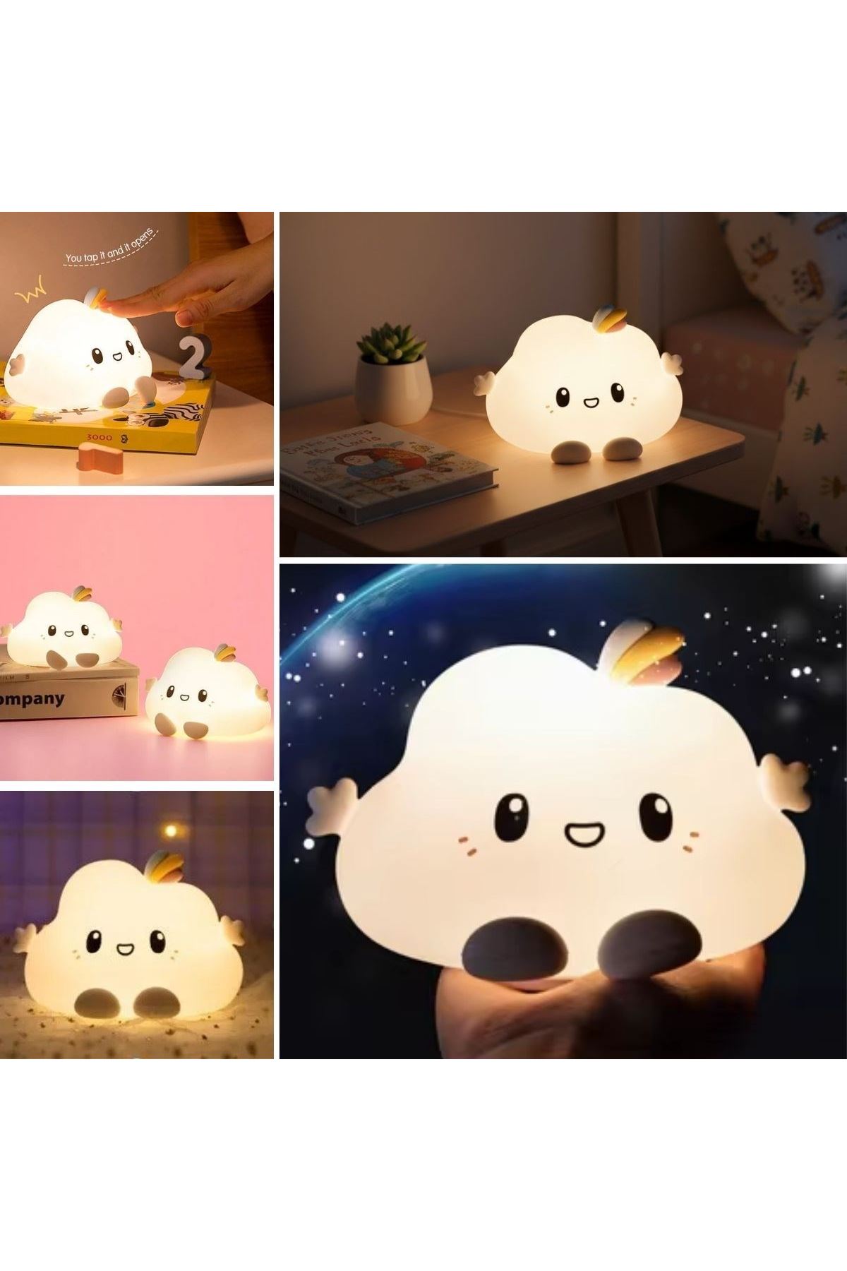 5 Farklı Renk Modlu Bulut Figürlü Pofuduk LED Gece Lambası–Yumuşak Dokulu Çocuk Odası ve Dekoratif Şarjlı Ortam Işığı