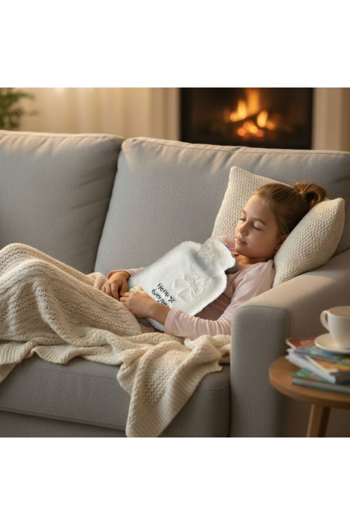 Hello Everyone Yazılı Kurdeleli Beyaz Peluş Sıcak Su Torbası 1 Lt – Yumuşak Kılıf, Uzun Süre Sıcak Tutan Termal Su Torbası