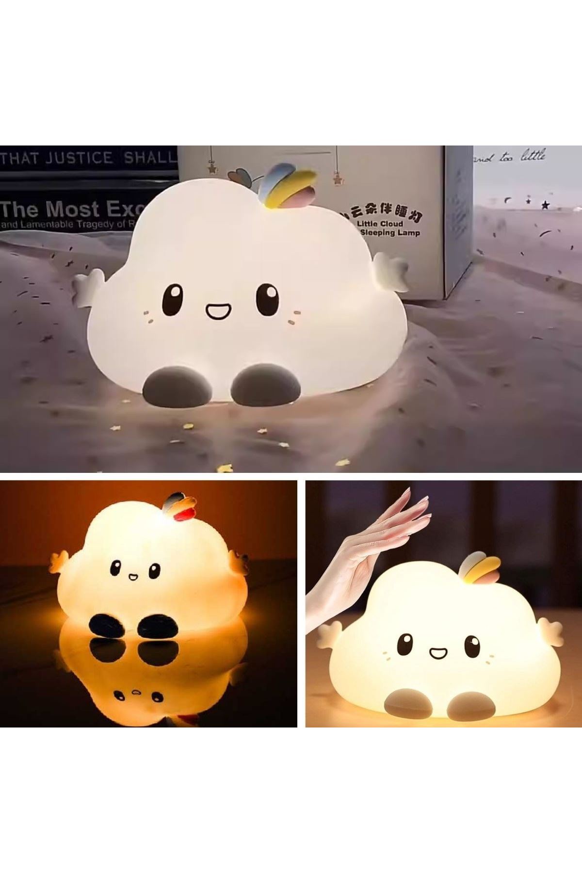 5 Farklı Renk Modlu Bulut Figürlü Pofuduk LED Gece Lambası–Yumuşak Dokulu Çocuk Odası ve Dekoratif Şarjlı Ortam Işığı