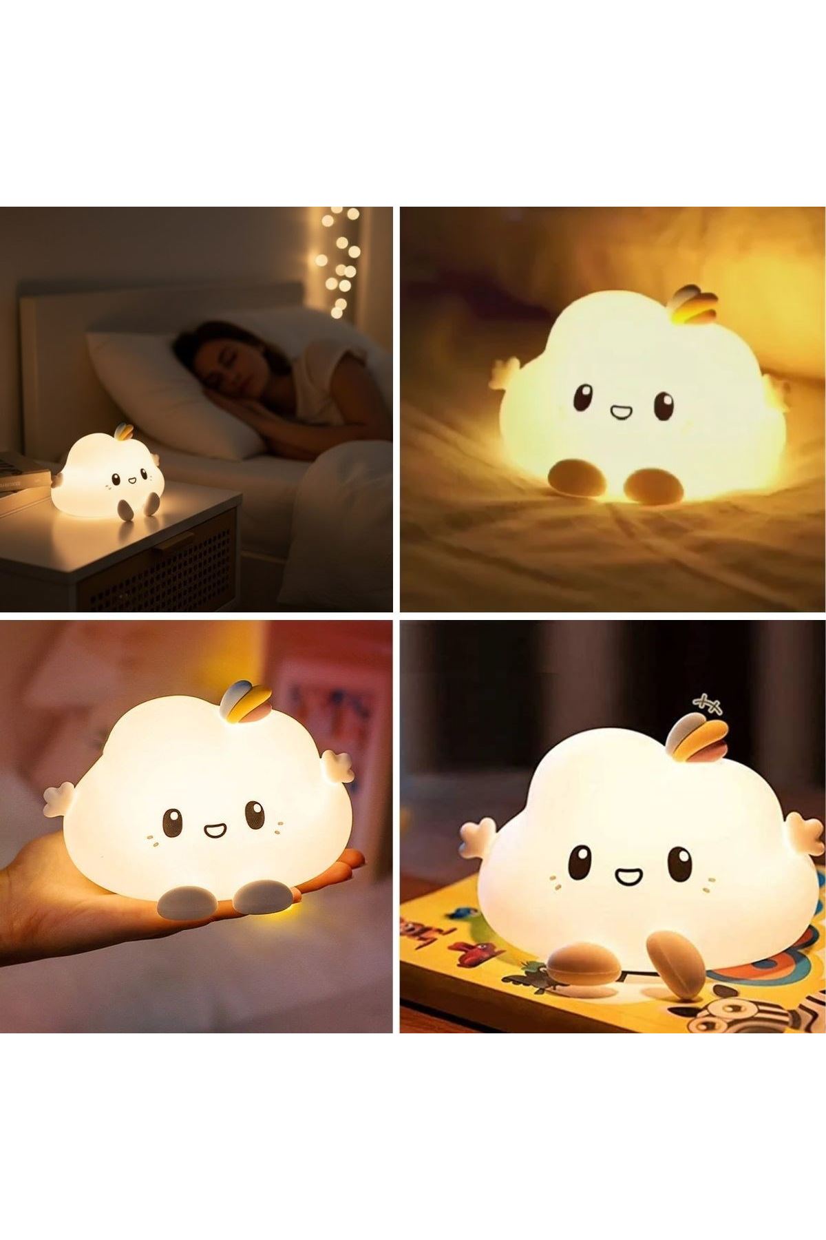 5 Farklı Renk Modlu Bulut Figürlü Pofuduk LED Gece Lambası–Yumuşak Dokulu Çocuk Odası ve Dekoratif Şarjlı Ortam Işığı