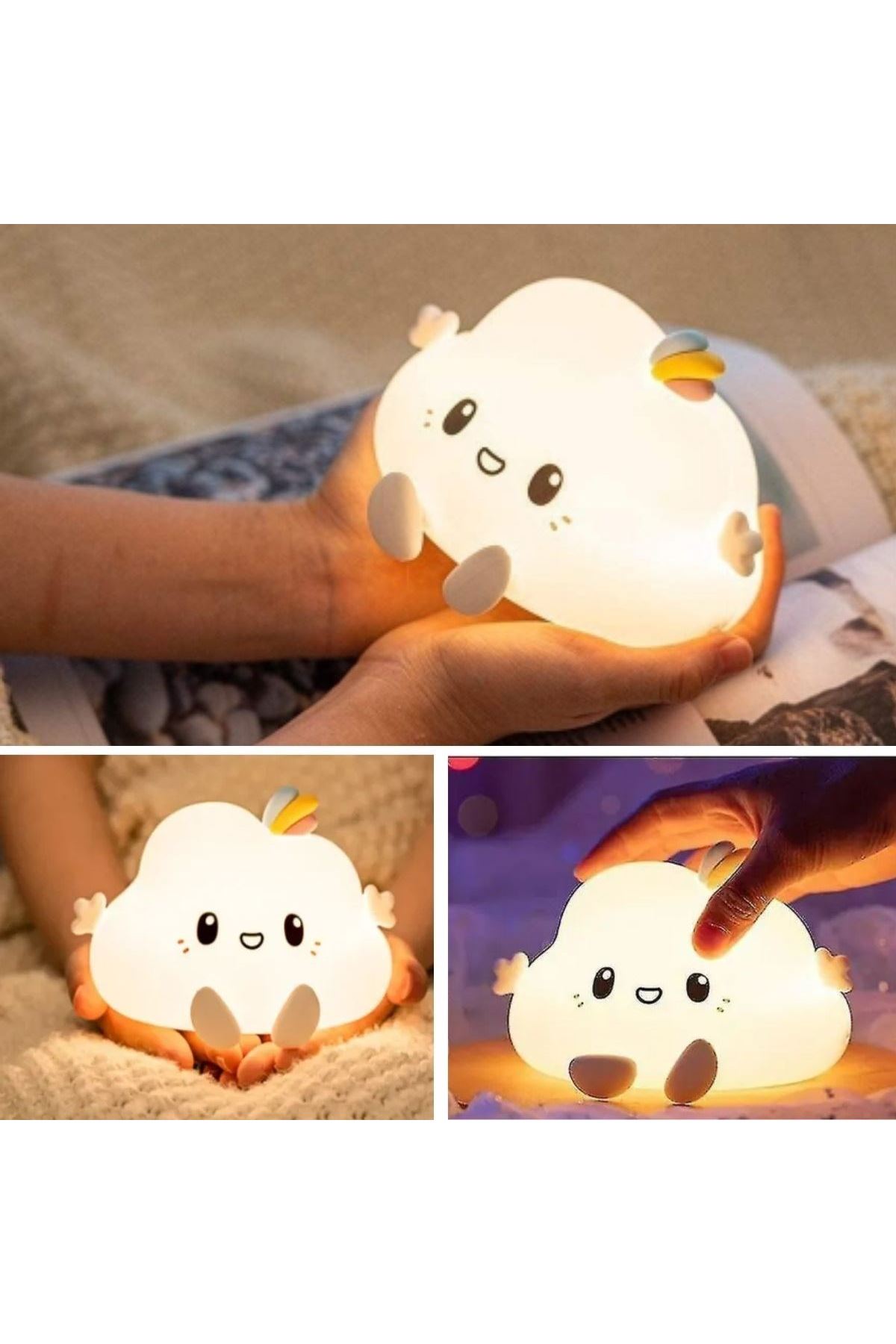 5 Farklı Renk Modlu Bulut Figürlü Pofuduk LED Gece Lambası–Yumuşak Dokulu Çocuk Odası ve Dekoratif Şarjlı Ortam Işığı