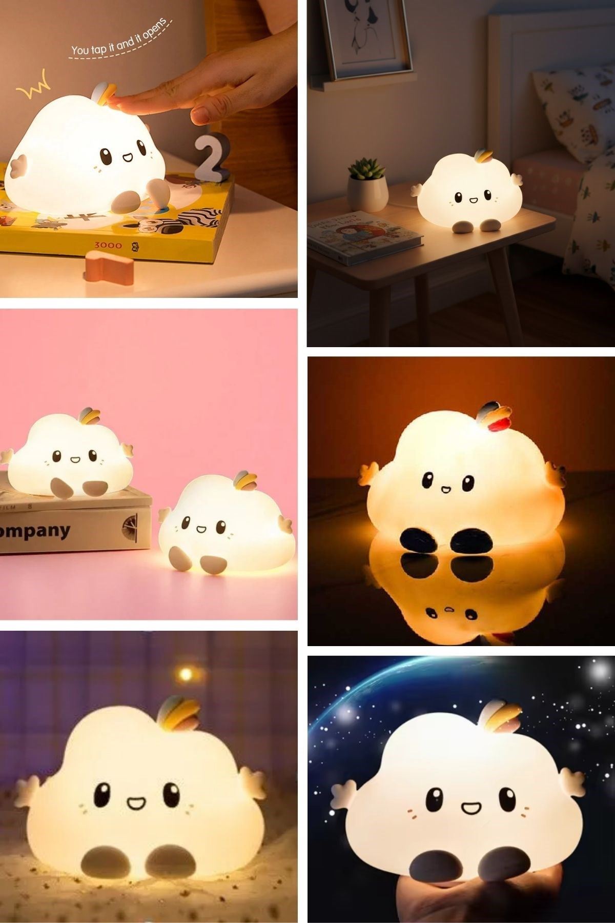 5 Farklı Renk Modlu Bulut Figürlü Pofuduk LED Gece Lambası–Yumuşak Dokulu Çocuk Odası ve Dekoratif Şarjlı Ortam Işığı