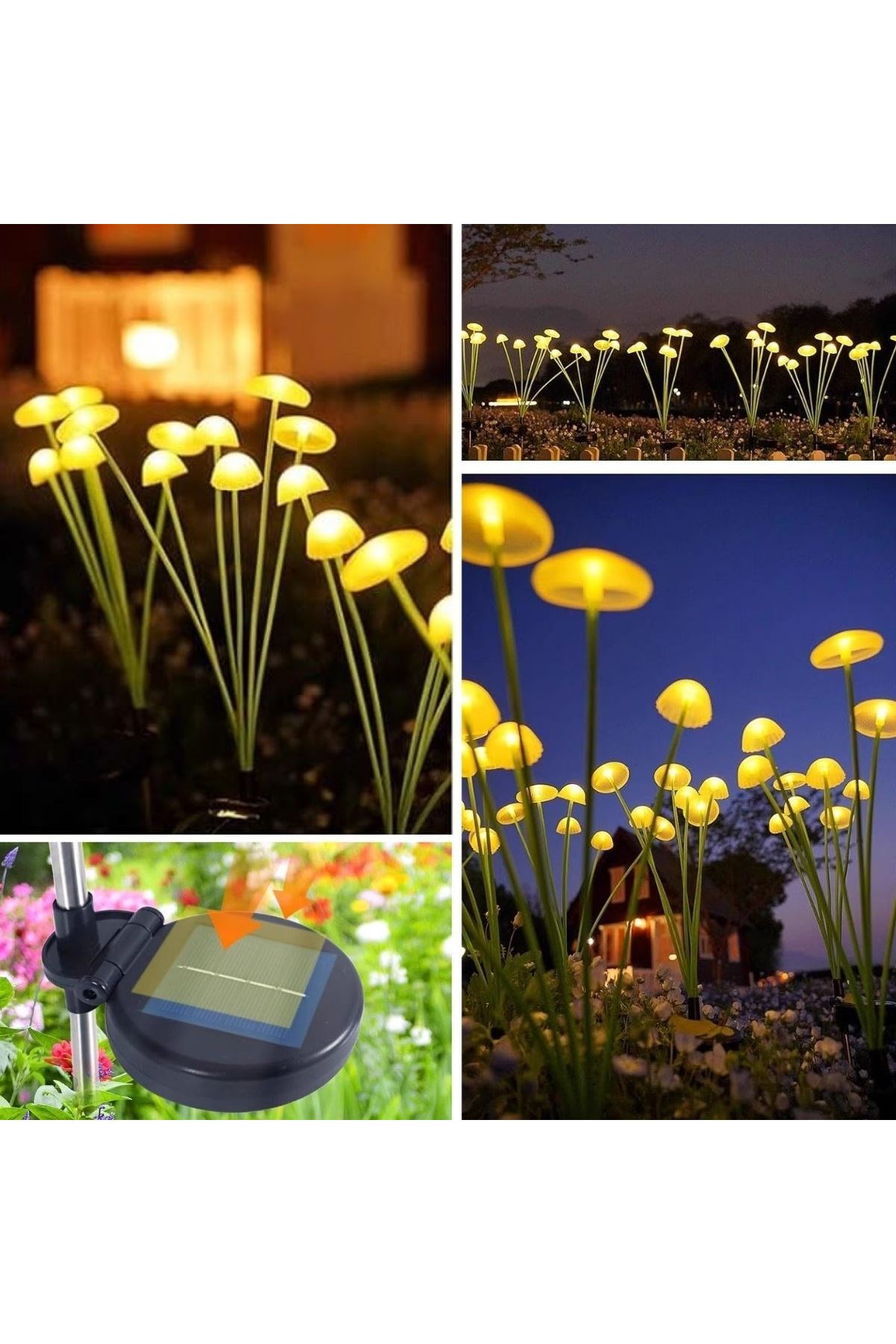 2 Adet Plastik Mantar Solar Bahçe Lambası – Güneş Enerjili LED Dış Mekan Aydınlatma, Otomatik Sensörlü Dekoratif Bahçe Işığı