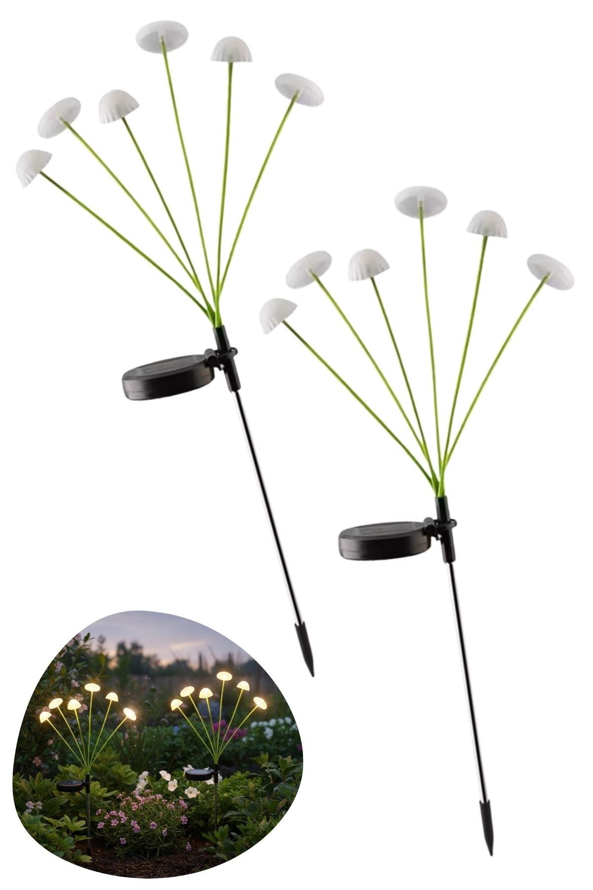 2 Adet Plastik Mantar Solar Bahçe Lambası – Güneş Enerjili LED Dış Mekan Aydınlatma, Otomatik Sensörlü Dekoratif Bahçe Işığı