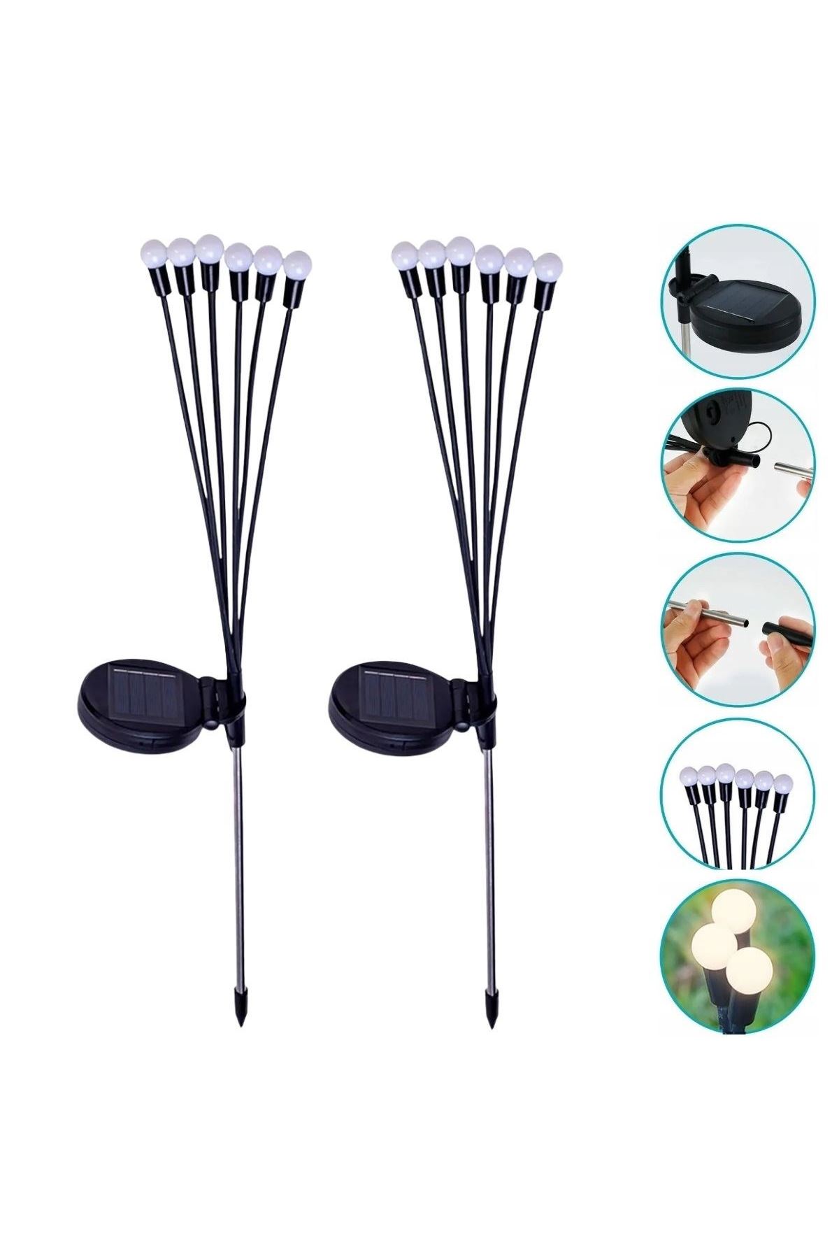 2 Adet Güneş Enerjili Plastik Bahçe Lambası – LED Dış Mekan Top Aydınlatma, Otomatik Açılıp Kapanan Solar Işık