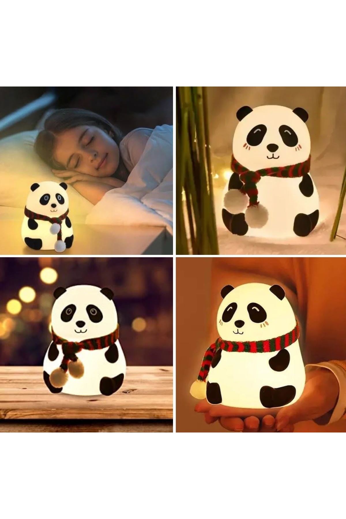 5 Farklı Renk Modlu Panda Figürlü Pofuduk LED Gece Lambası–Yumuşak Dokulu Çocuk Odası ve Dekoratif Şarjlı Ortam Işığı
