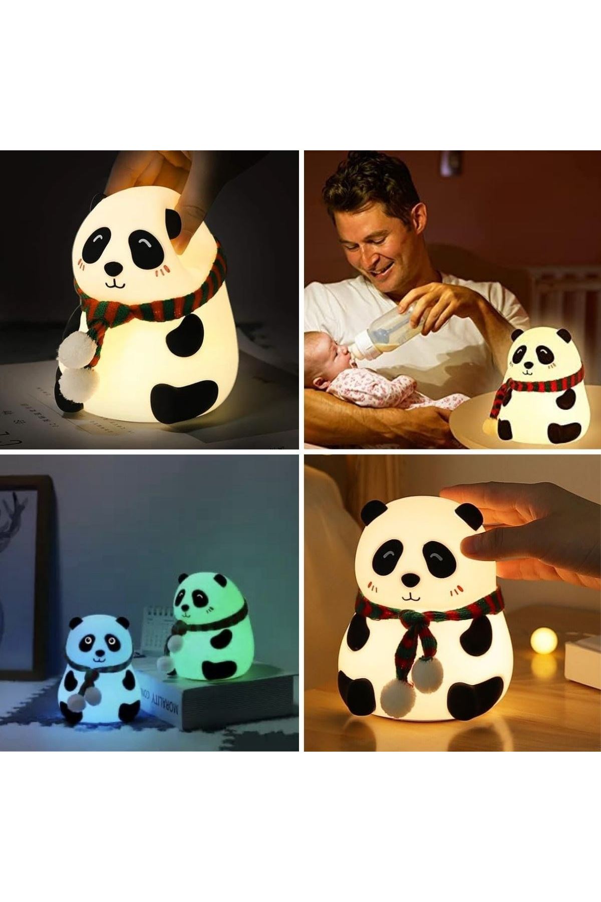 5 Farklı Renk Modlu Panda Figürlü Pofuduk LED Gece Lambası–Yumuşak Dokulu Çocuk Odası ve Dekoratif Şarjlı Ortam Işığı