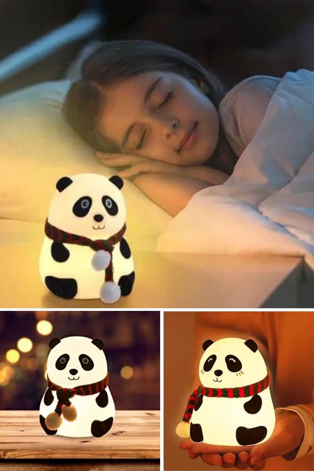 5 Farklı Renk Modlu Panda Figürlü Pofuduk LED Gece Lambası–Yumuşak Dokulu Çocuk Odası ve Dekoratif Şarjlı Ortam Işığı