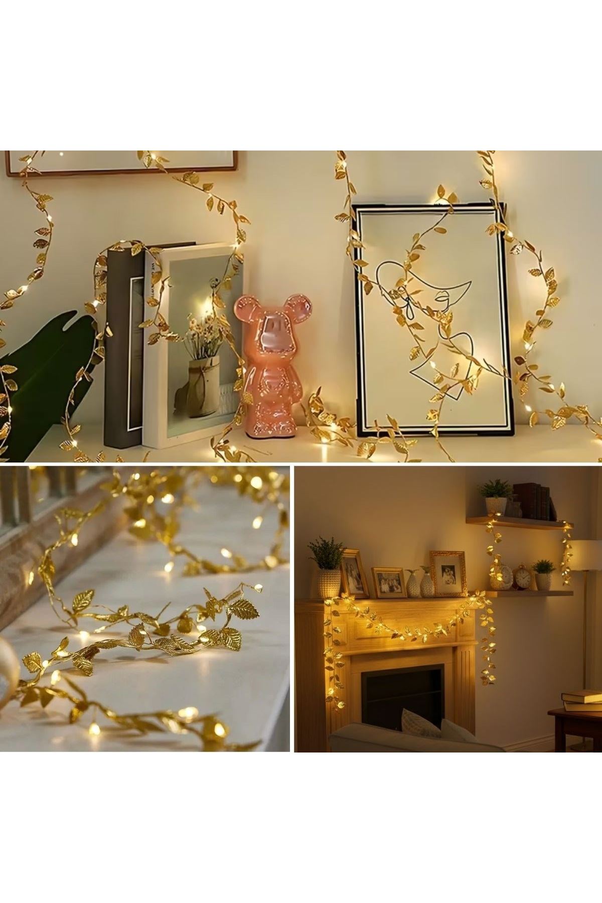 3 Metre Yaldızlı Gold LED Işık – Dekoratif Ortam ve Yılbaşı Aydınlatması