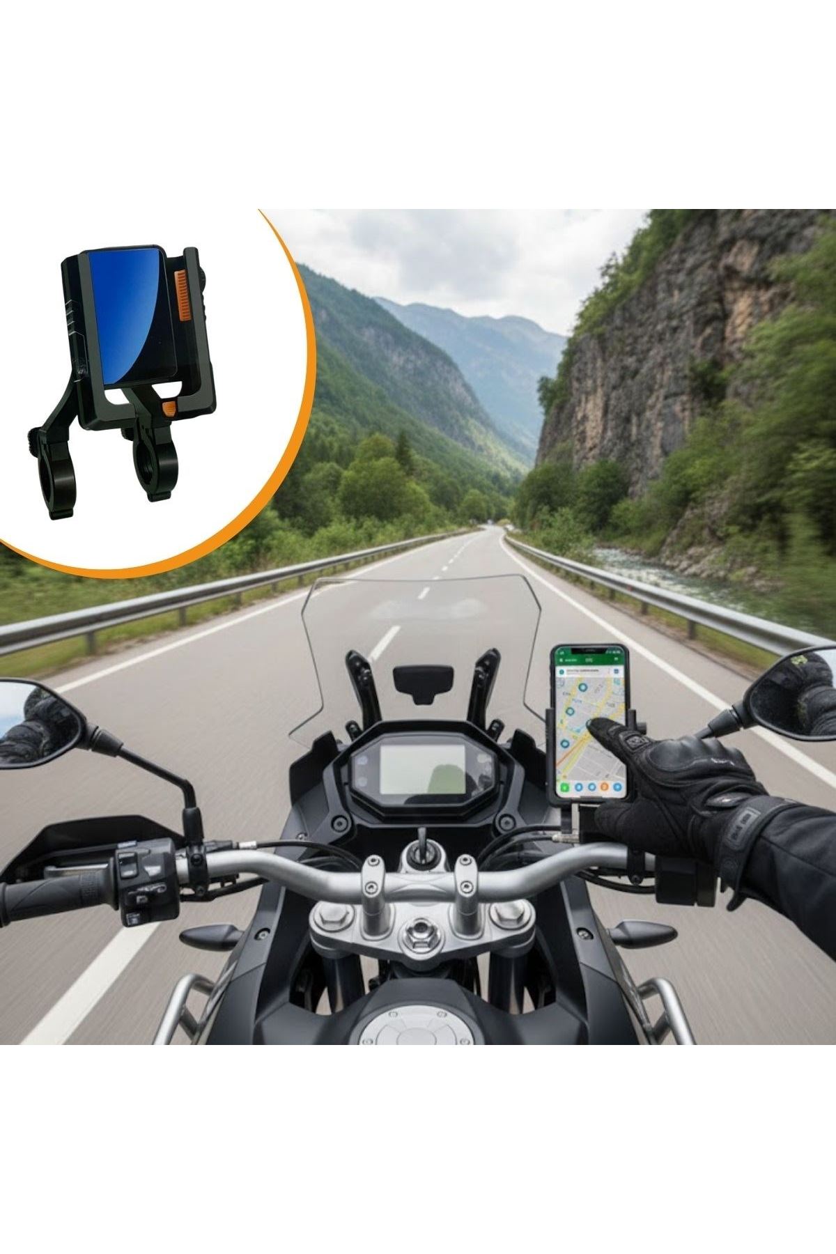 Evrensel Motosiklet Telefon Tutucu – Kaymaz, Kilitlenebilir Güvenli Tutuşlu, 360° Ayarlanabilir Gidon Bağlantılı Akıllı Telefon Aparatı