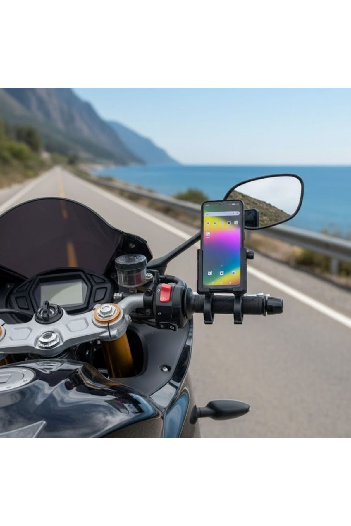 Evrensel Motosiklet Telefon Tutucu – Kaymaz, Kilitlenebilir Güvenli Tutuşlu, 360° Ayarlanabilir Gidon Bağlantılı Akıllı Telefon Aparatı