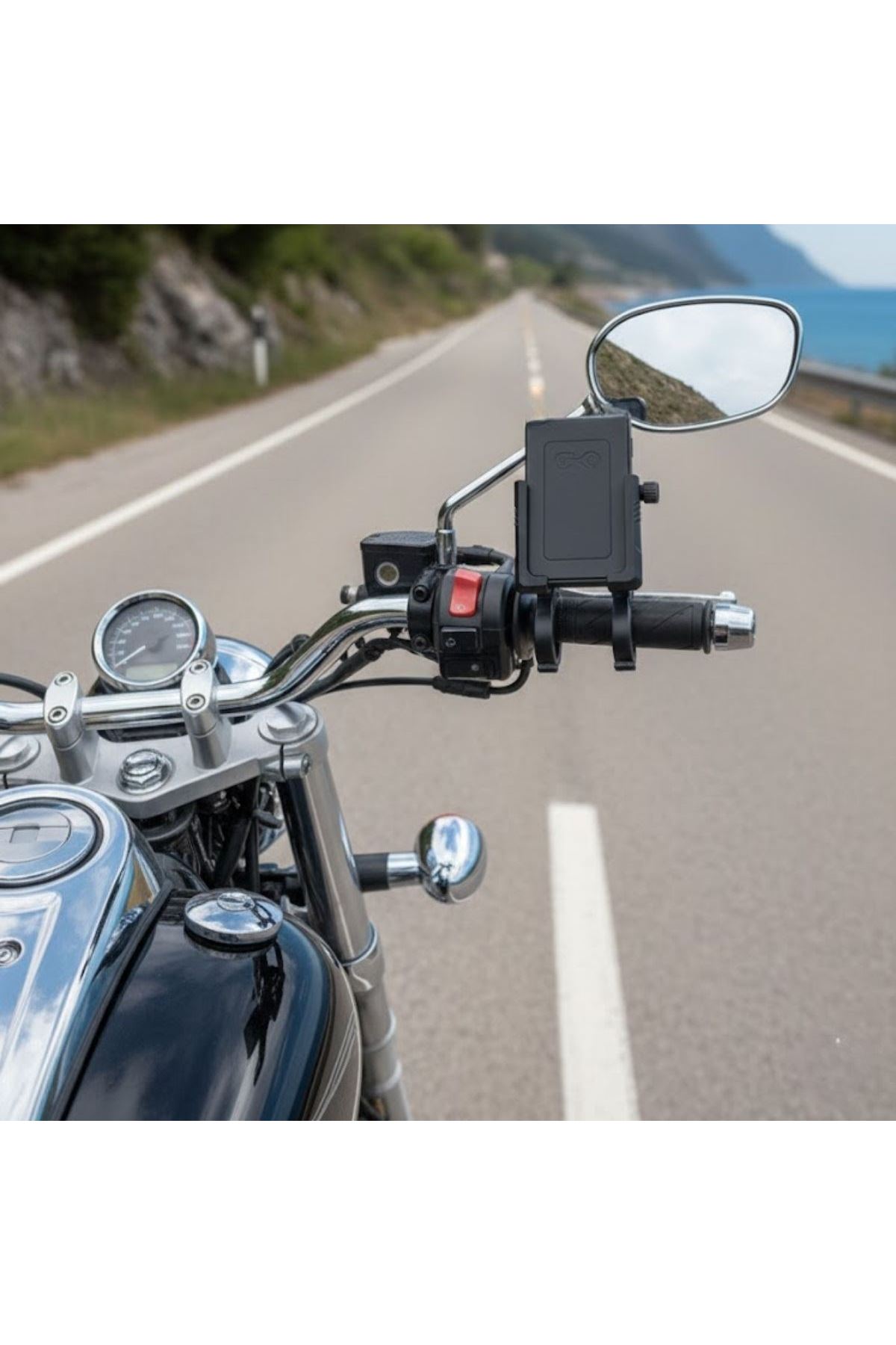 Evrensel Motosiklet Telefon Tutucu – Kaymaz, Kilitlenebilir Güvenli Tutuşlu, 360° Ayarlanabilir Gidon Bağlantılı Akıllı Telefon Aparatı