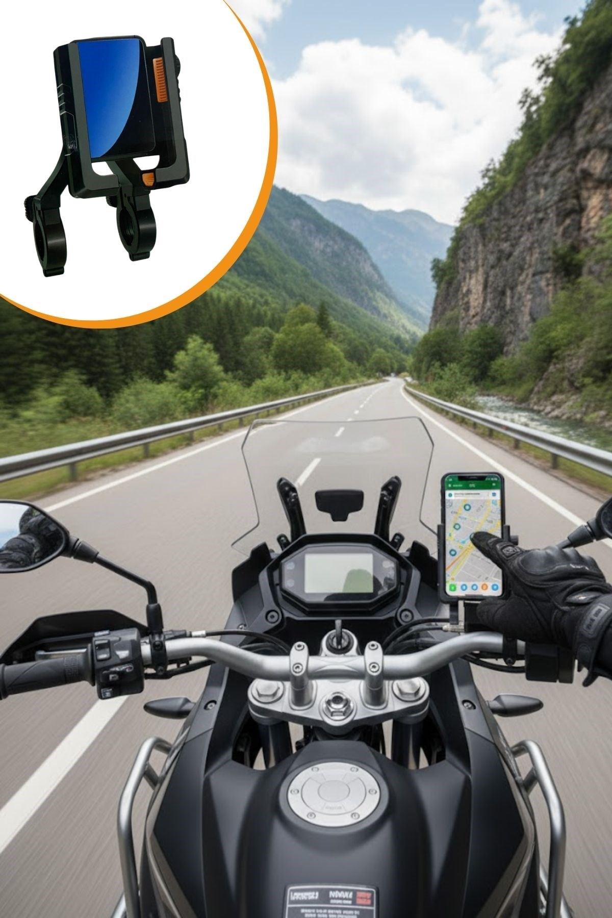 Evrensel Motosiklet Telefon Tutucu – Kaymaz, Kilitlenebilir Güvenli Tutuşlu, 360° Ayarlanabilir Gidon Bağlantılı Akıllı Telefon Aparatı