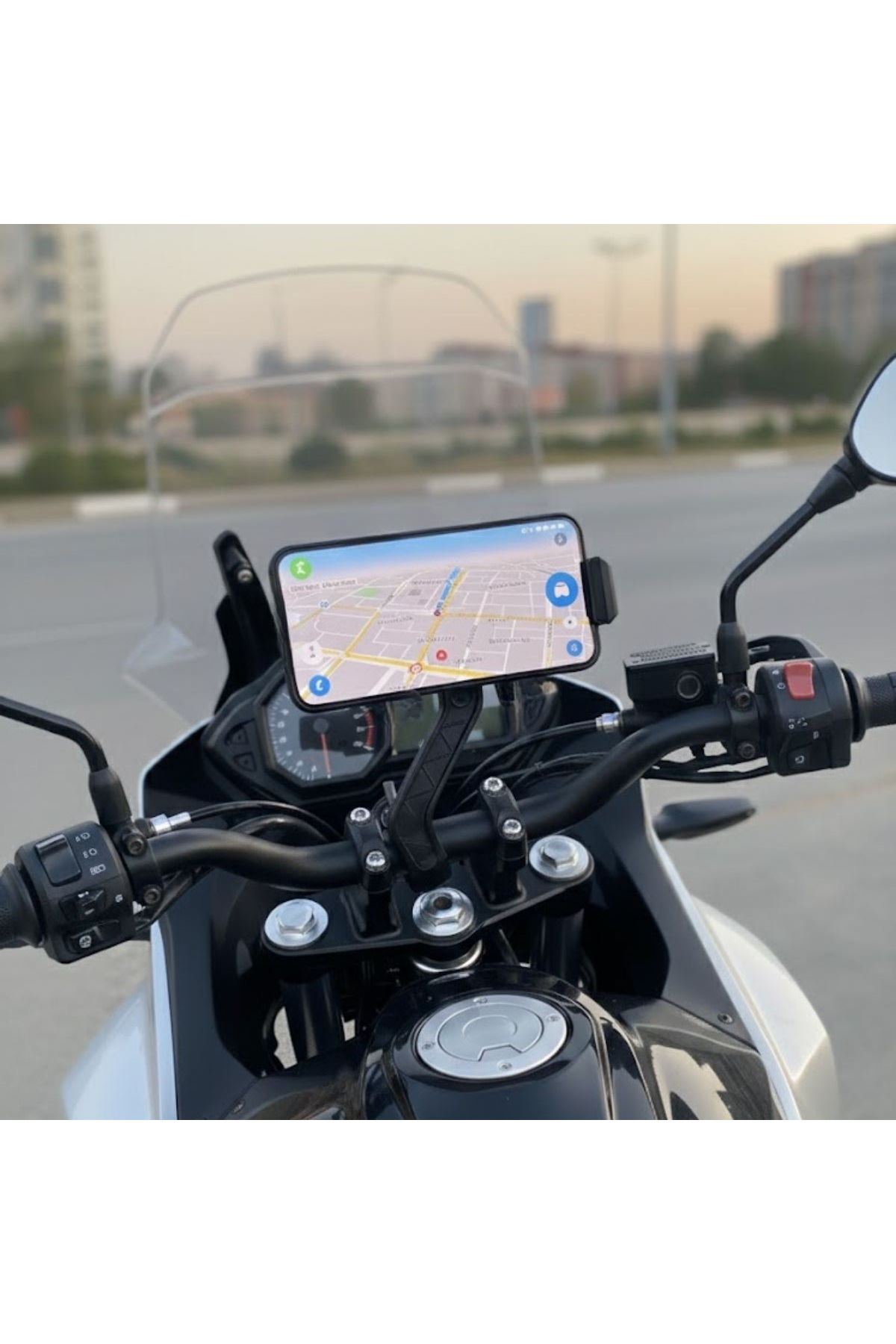 Motosiklet Gidon Telefon Tutucu–360° Döner, Kaymaz Sabitleme Sistemli, Sarsıntı Önleyici Telefon Tutucu Aparat