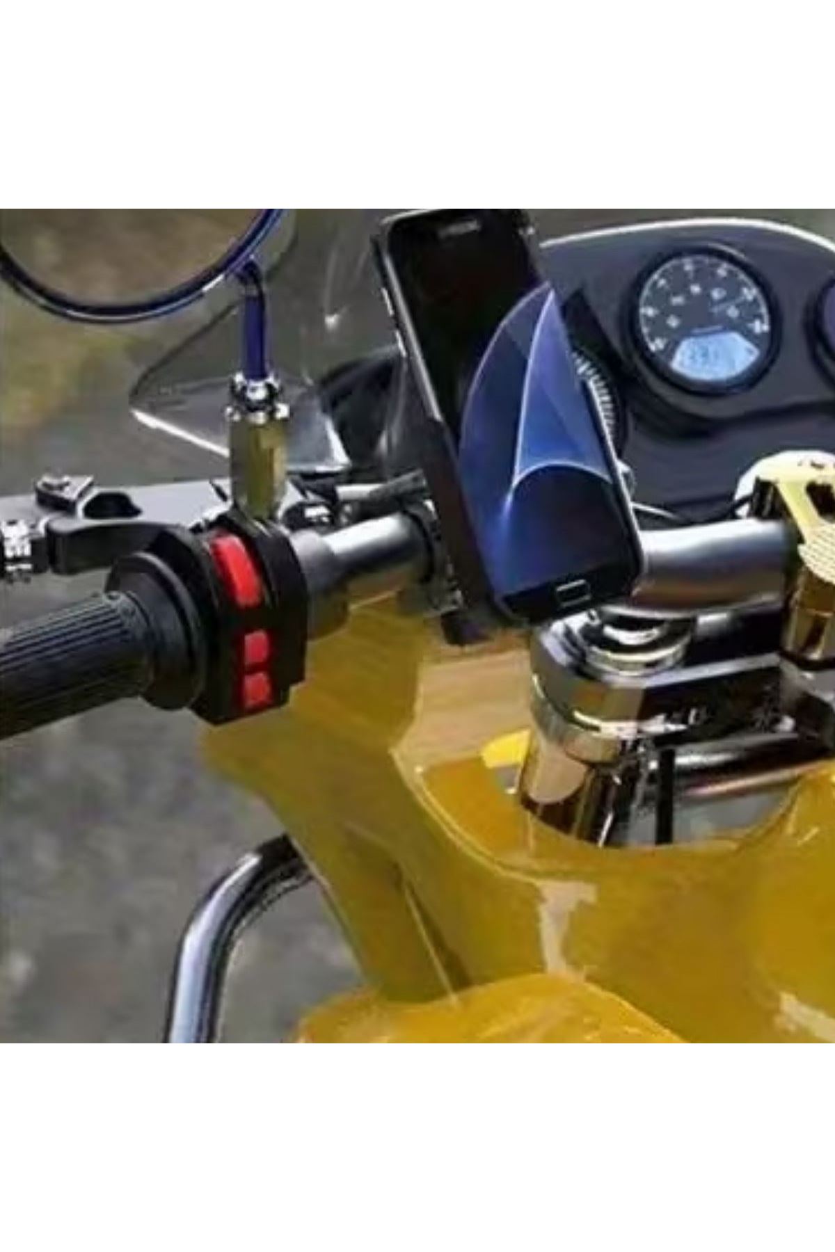 Motosiklet Gidon Telefon Tutucu–360° Döner, Kaymaz Sabitleme Sistemli, Sarsıntı Önleyici Telefon Tutucu Aparat