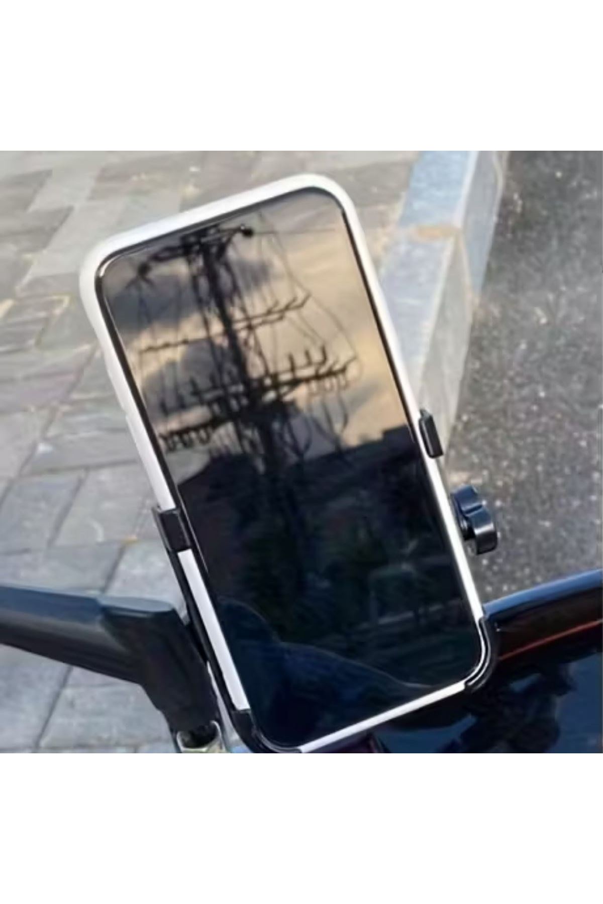 Motosiklet Gidon Telefon Tutucu–360° Döner, Kaymaz Sabitleme Sistemli, Sarsıntı Önleyici Telefon Tutucu Aparat
