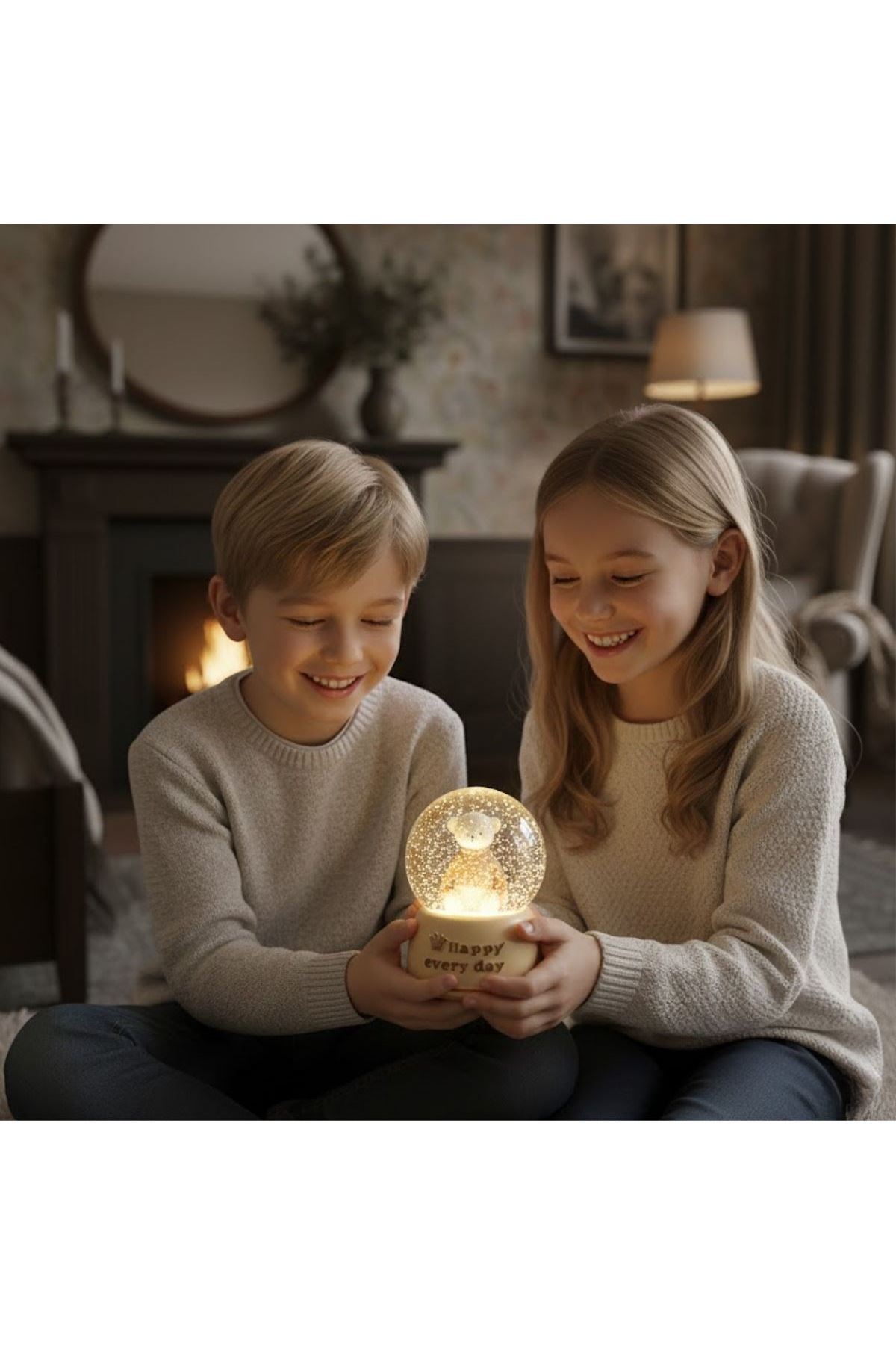 Pilli Işıklı Müzikli Kar Küresi–Sevimli Ayıcık Figürlü Eğlenceli Masaüstü Biblo, LED Aydınlatmalı Dekoratif Hediyelik Kar Küresi