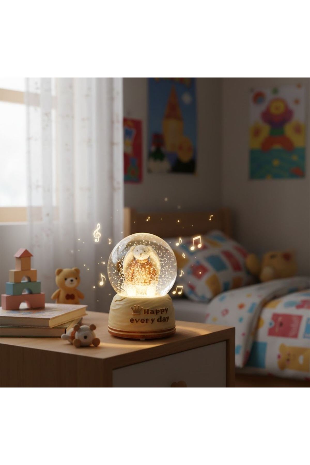 Pilli Işıklı Müzikli Kar Küresi–Sevimli Ayıcık Figürlü Eğlenceli Masaüstü Biblo, LED Aydınlatmalı Dekoratif Hediyelik Kar Küresi