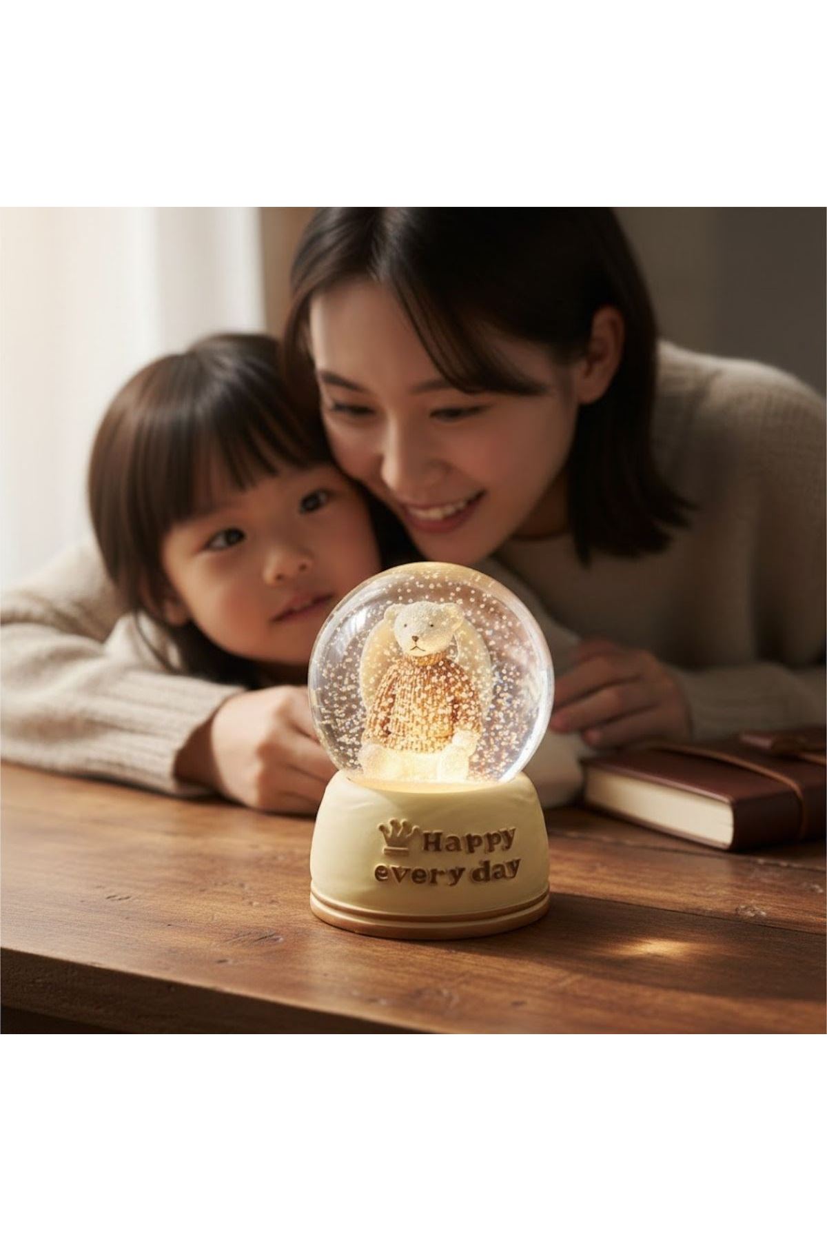 Pilli Işıklı Müzikli Kar Küresi–Sevimli Ayıcık Figürlü Eğlenceli Masaüstü Biblo, LED Aydınlatmalı Dekoratif Hediyelik Kar Küresi